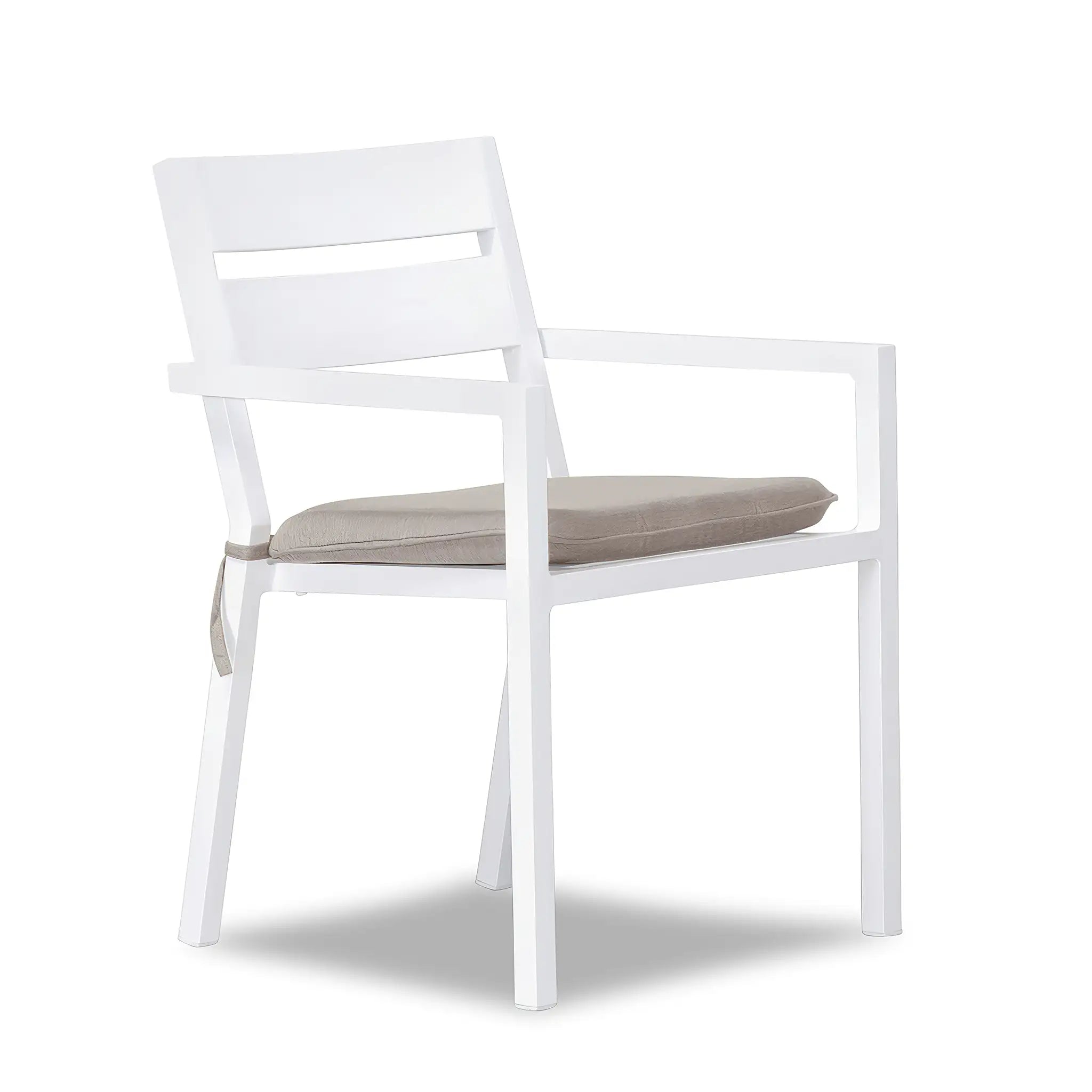 Pacifica Aluminum Dining Arm Chair#Finish_White#Fabric_Cast Silver
