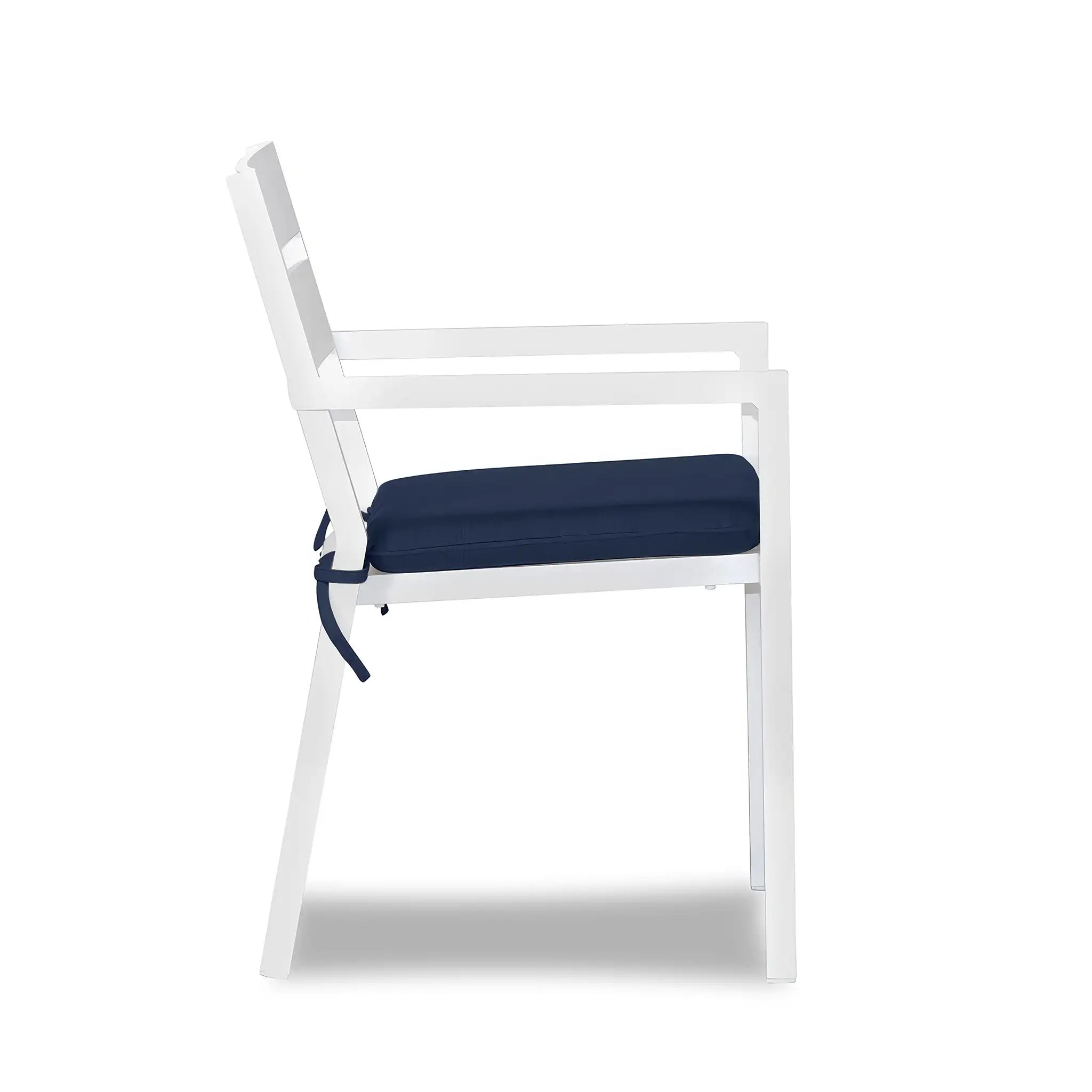 Pacifica Aluminum Dining Arm Chair#Finish_White#Fabric_Spectrum Indigo