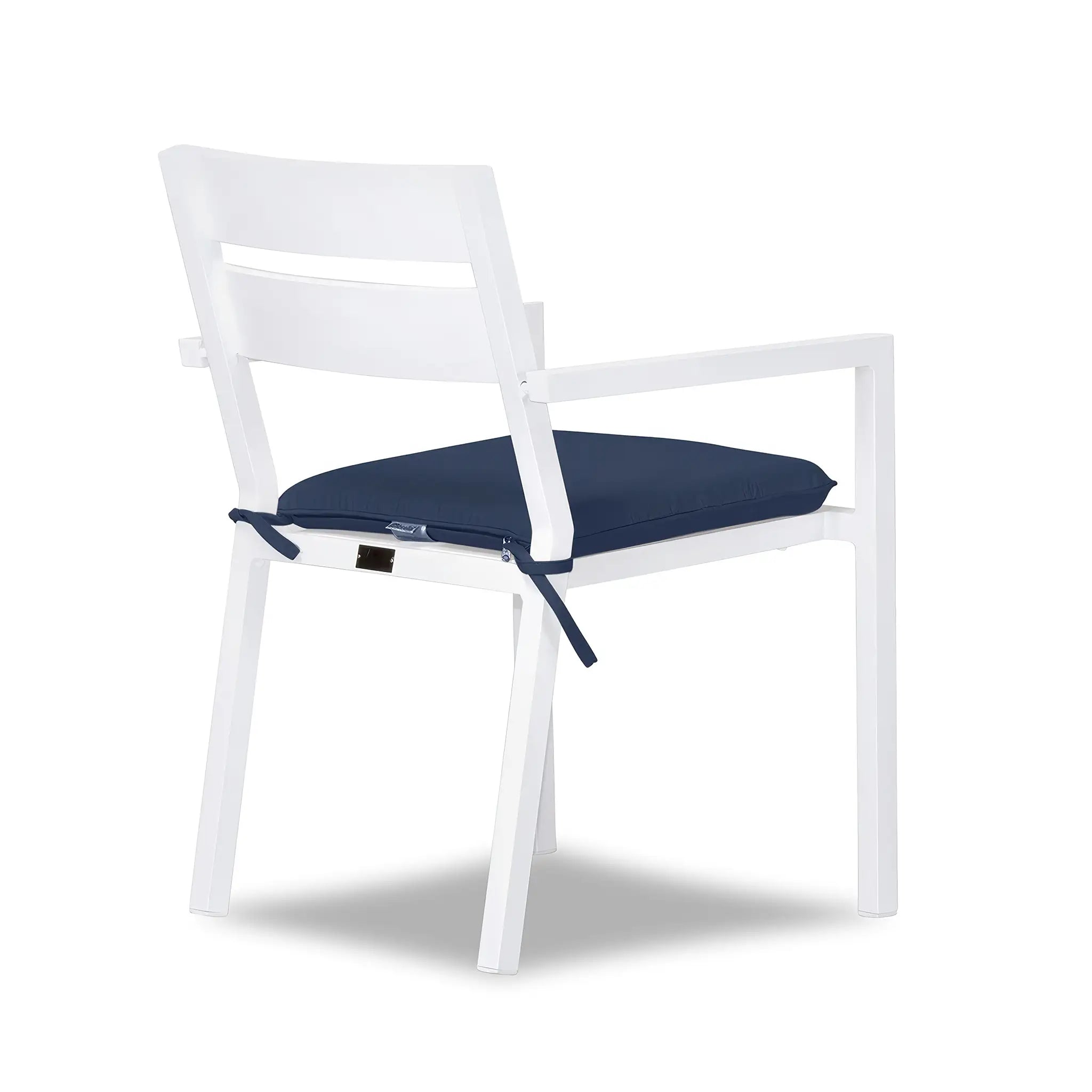 Pacifica Aluminum Dining Arm Chair#Finish_White#Fabric_Spectrum Indigo