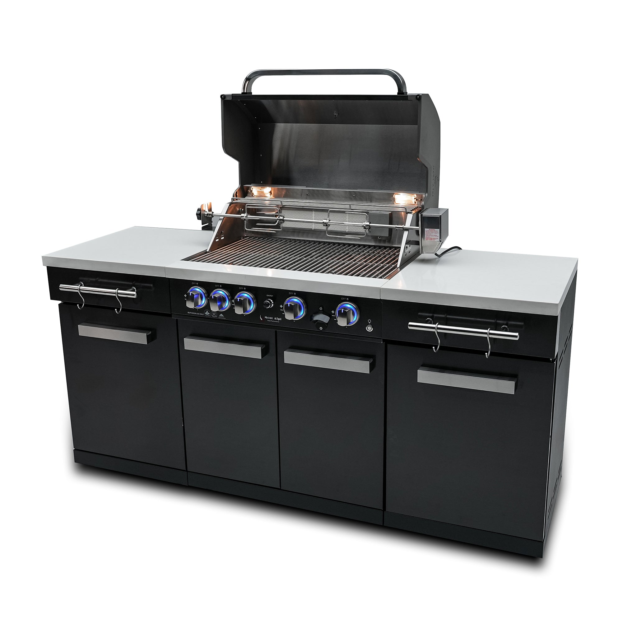 Compact 6 ft. Black Stainless Steel 5-Burner Outdoor Kitchen Island