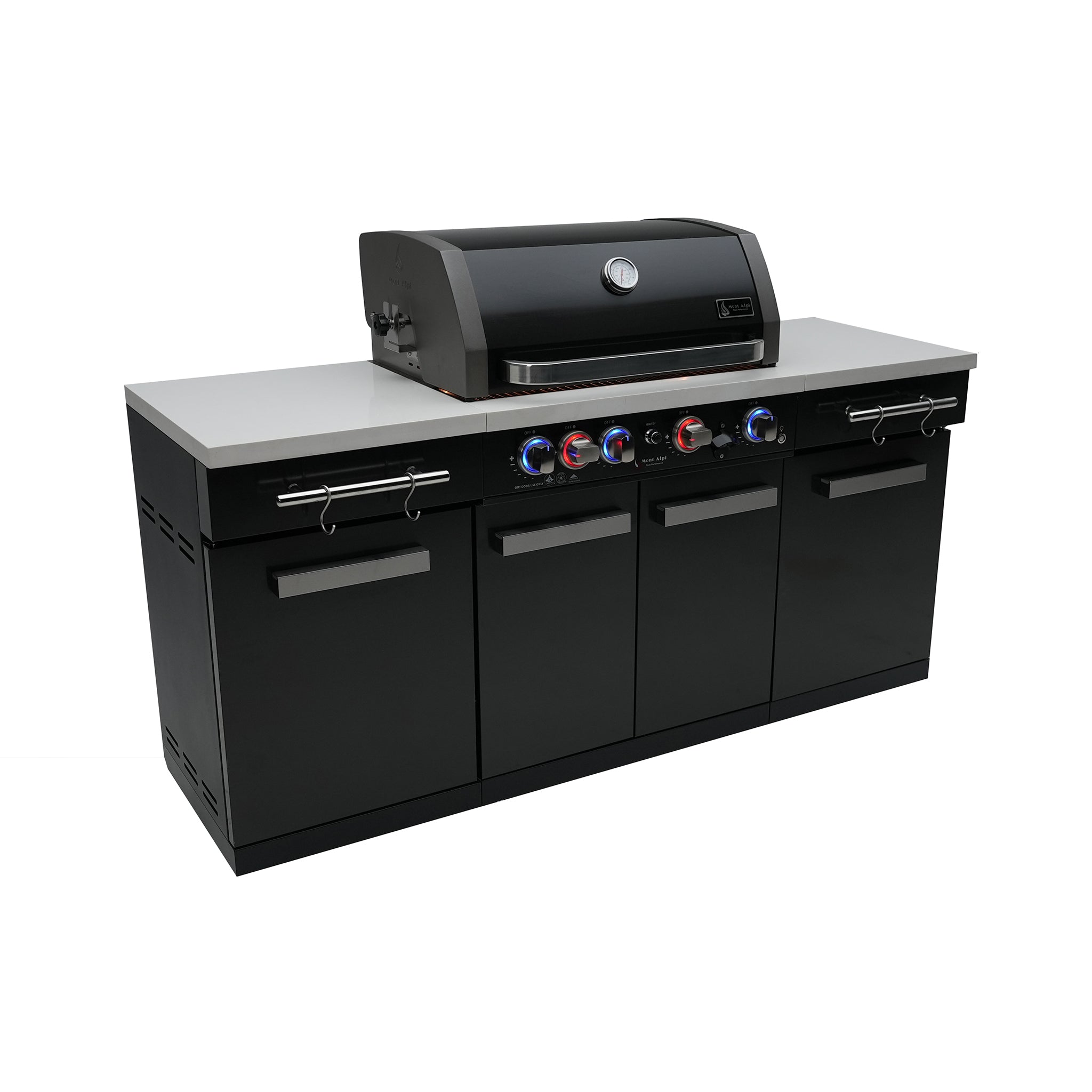 Compact 6 ft. Black Stainless Steel 5-Burner Outdoor Kitchen Island