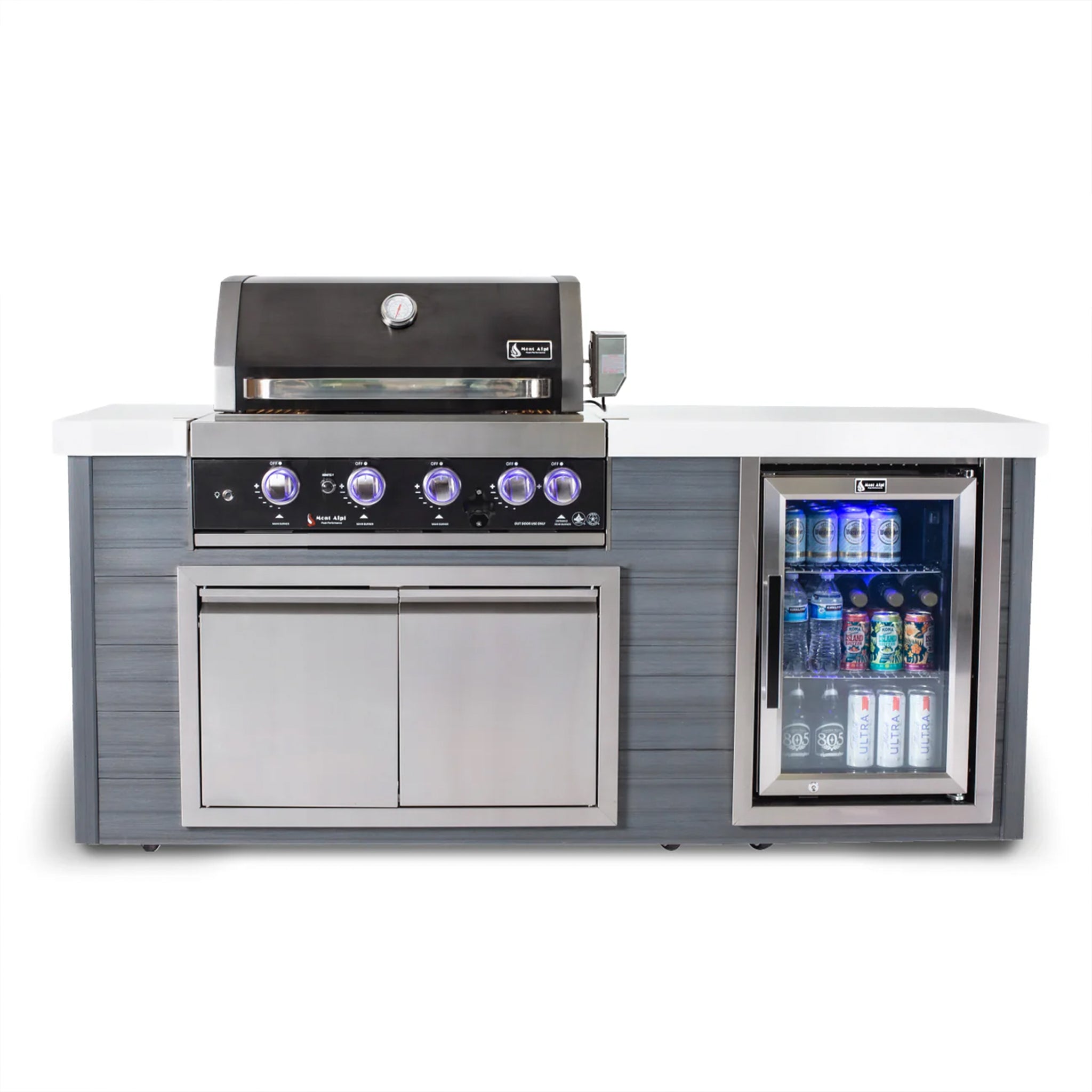 Artwood 6.5 ft. HDPE 4-Burner Outdoor Kitchen Island with Refrigerator - Black Stainless Steel