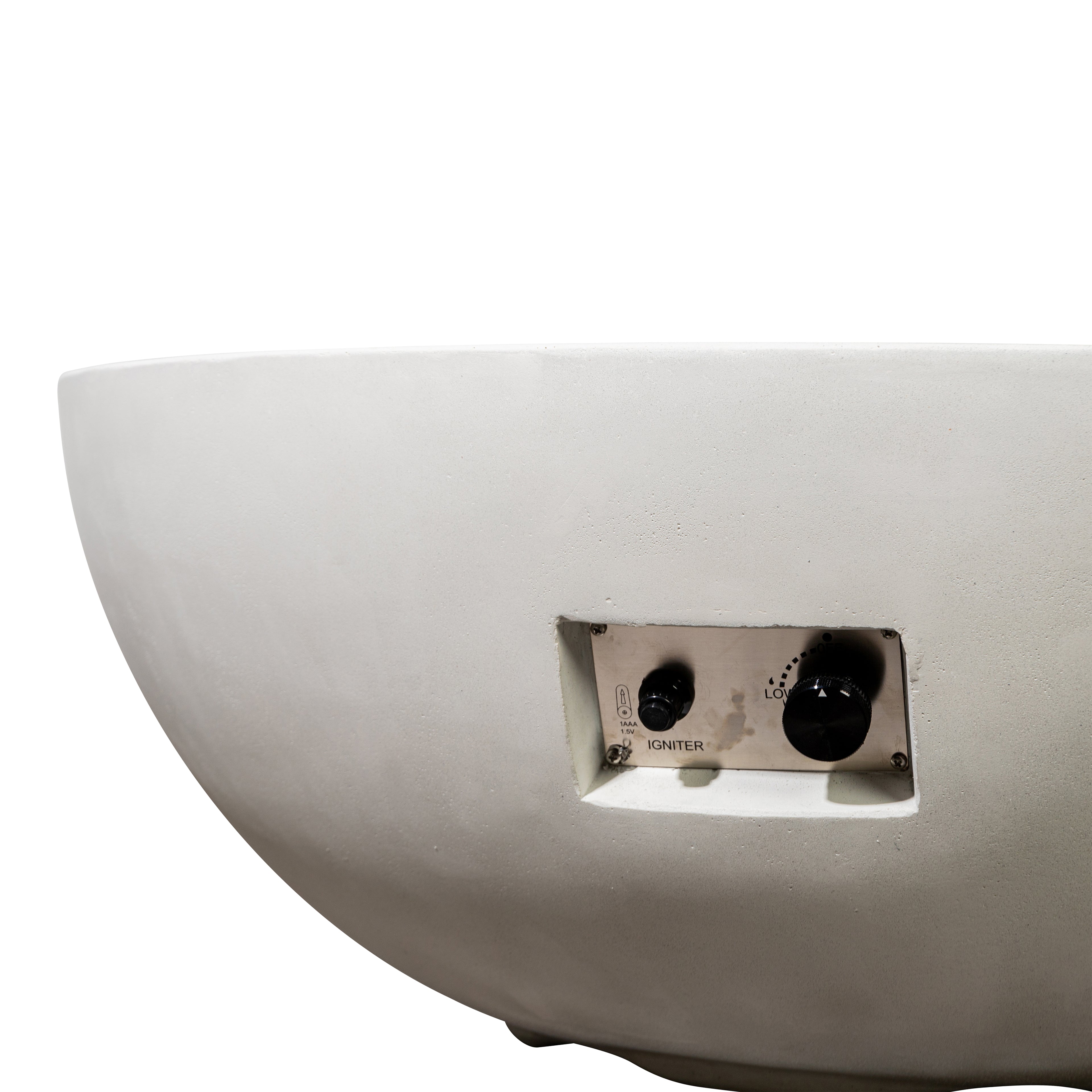 Beton 42" Round Bowl Concrete Natural Gas Fire Pit with Push Button Ignition#Finish_Stone White