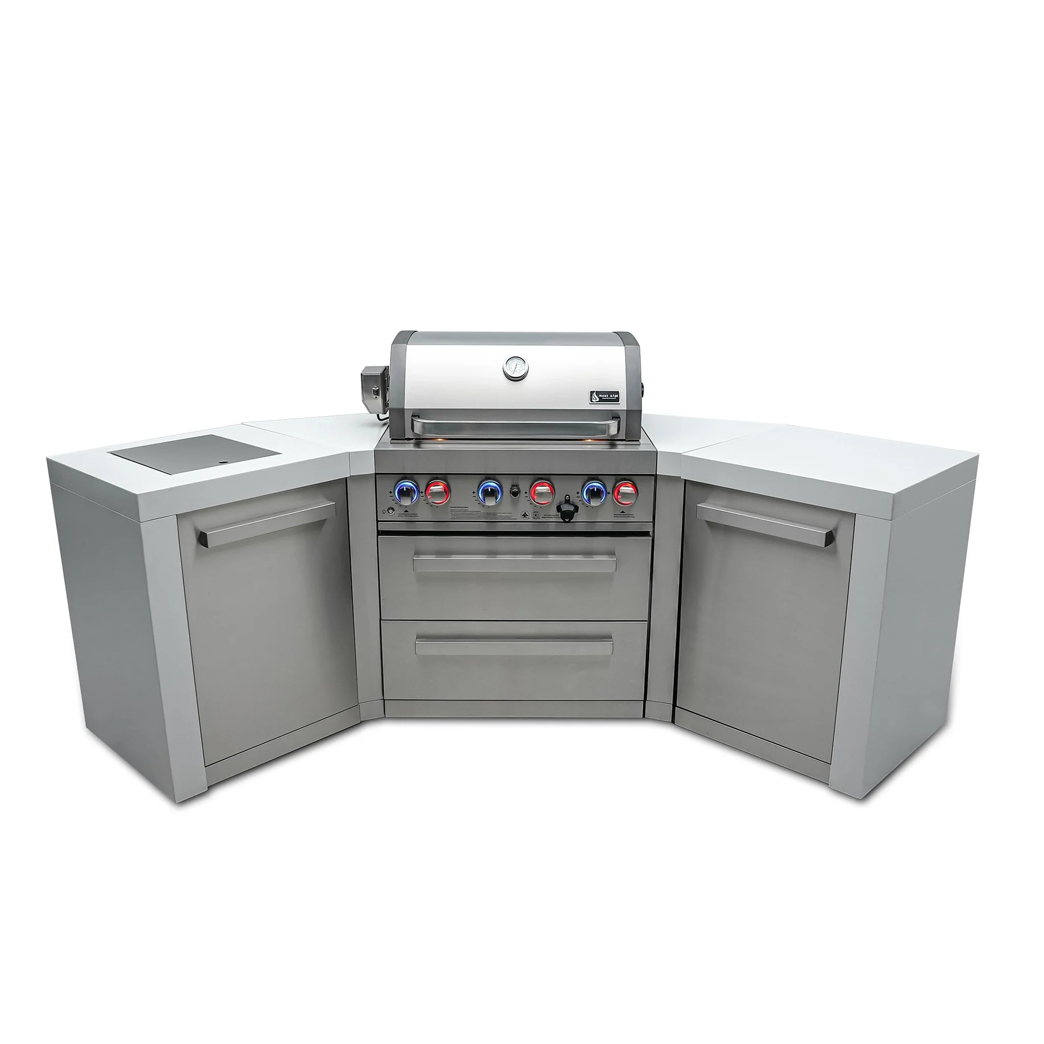 400 Deluxe Stainless Steel 4-Burner Outdoor Kitchen Island with 45-Degree Corners