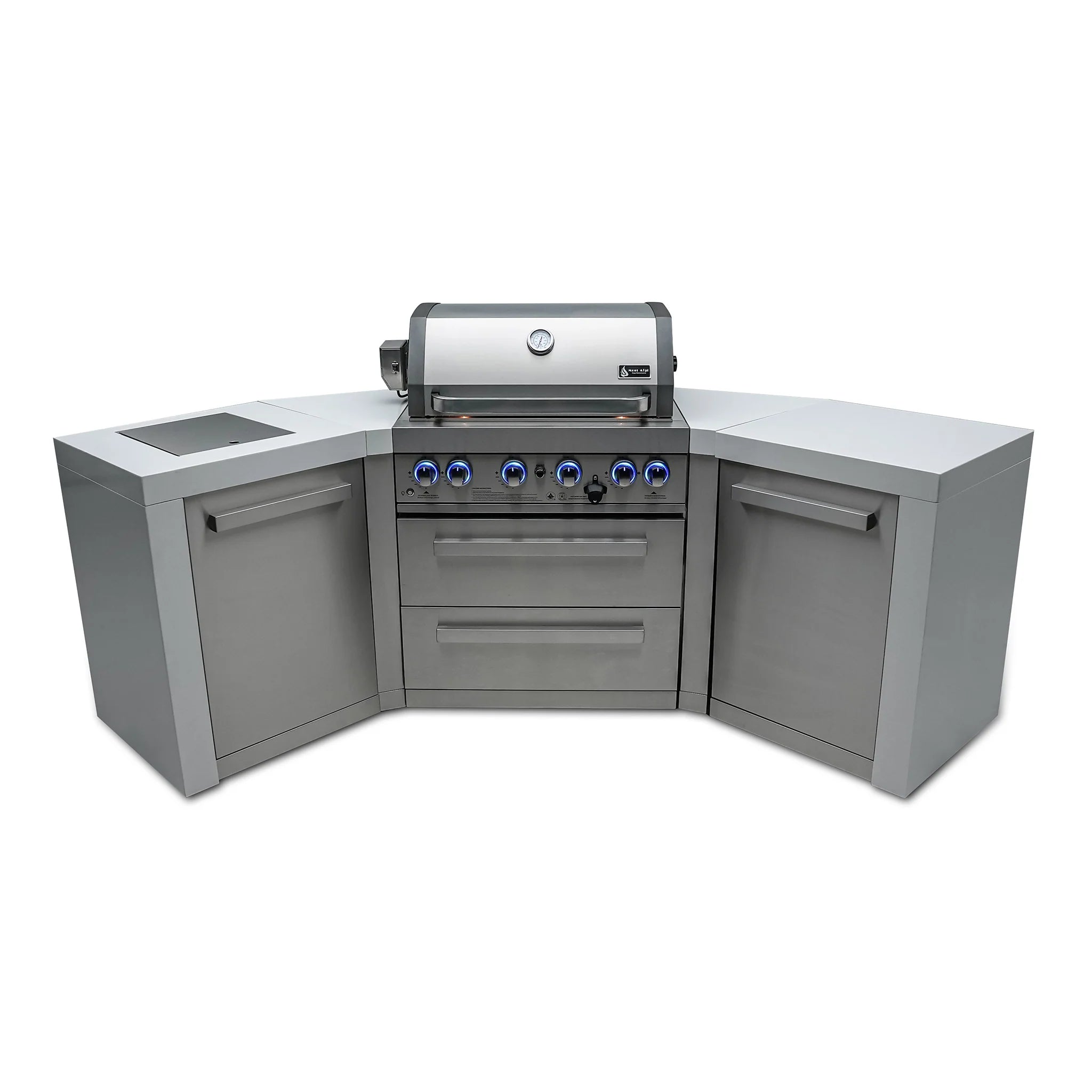 400 Deluxe Stainless Steel 4-Burner Outdoor Kitchen Island with 45-Degree Corners