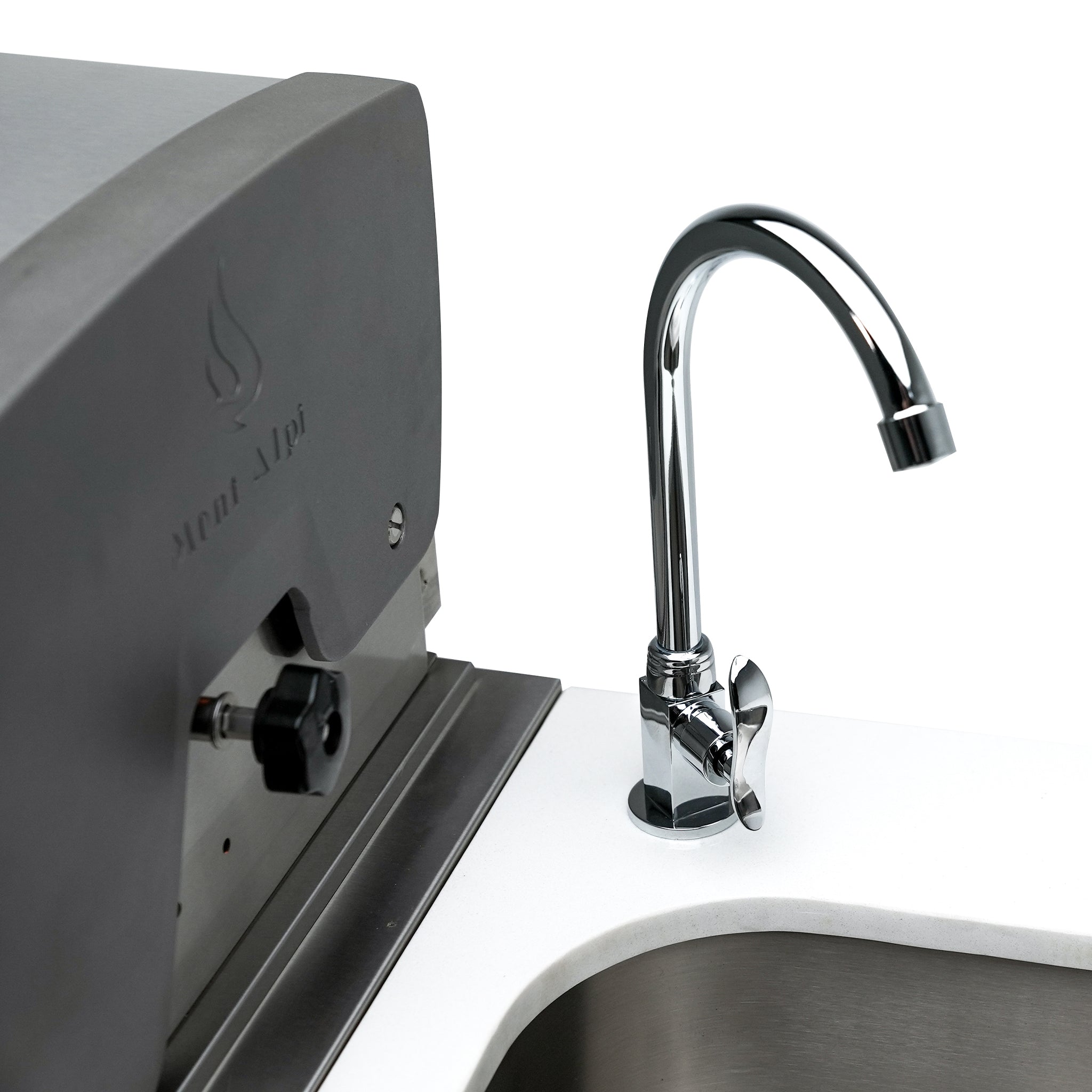 400 Deluxe 10.5 ft. Stainless Steel 4-Burner Outdoor Kitchen Island with 90-Degree Corner and Beverage Center