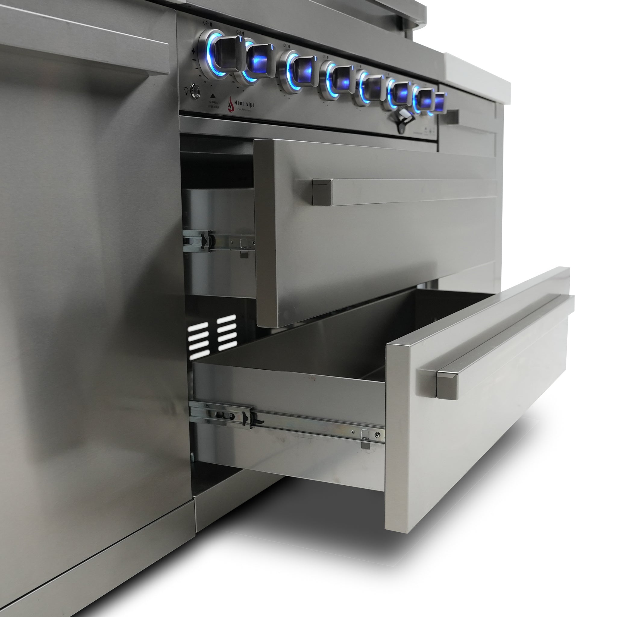 400 Deluxe 10 ft. Stainless Steel 4-Burner Outdoor Kitchen Island with Beverage Center