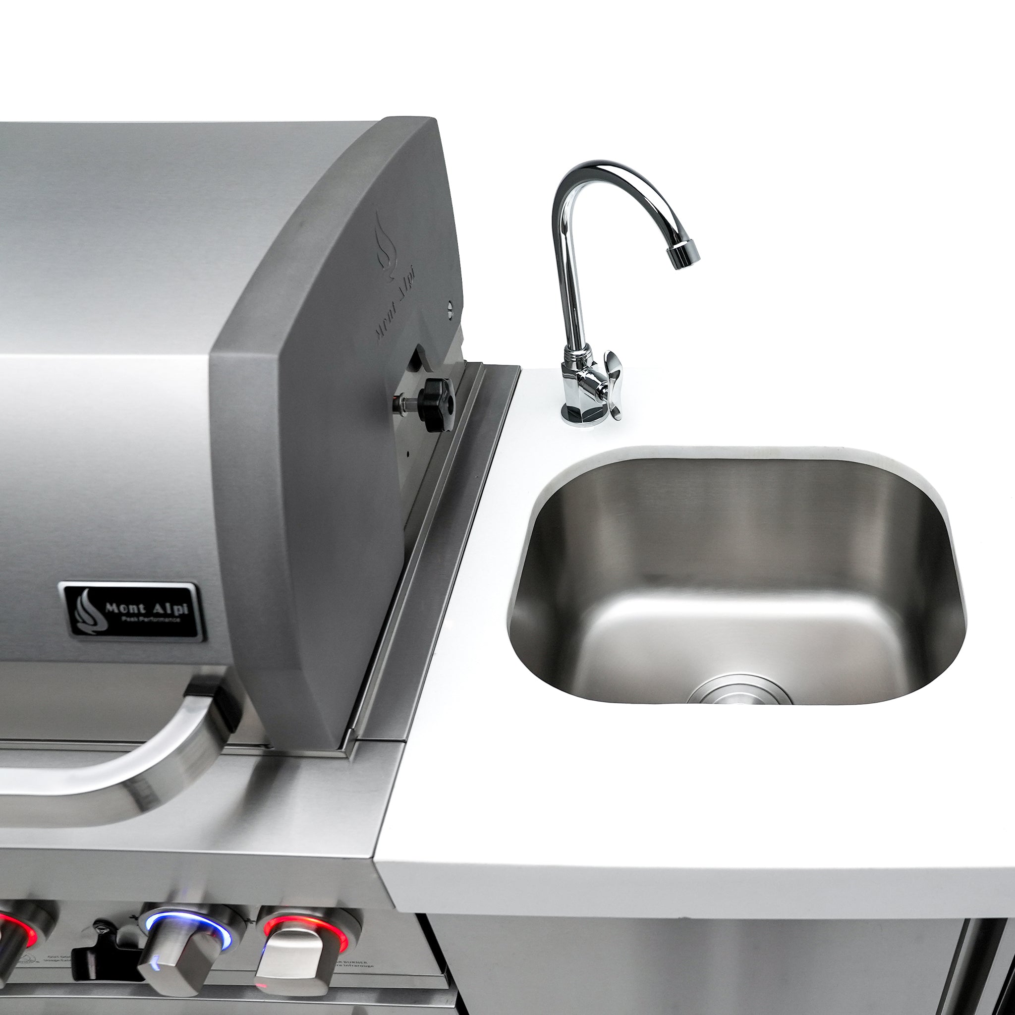 400 Deluxe 10 ft. Stainless Steel 4-Burner Outdoor Kitchen Island with Beverage Center