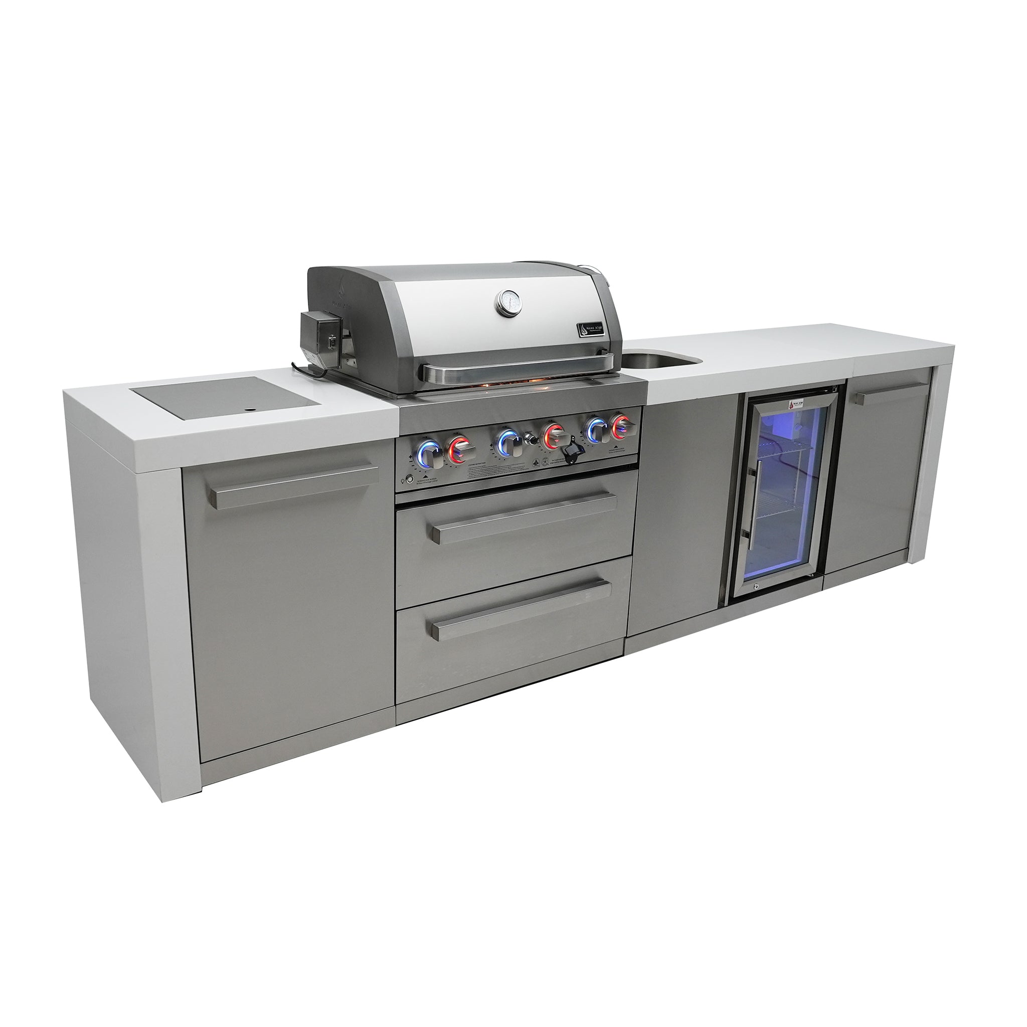 400 Deluxe 10 ft. Stainless Steel 4-Burner Outdoor Kitchen Island with Beverage Center