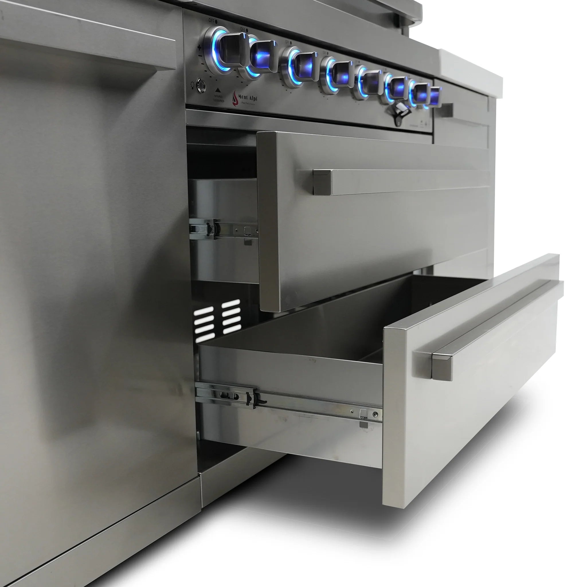 400 Deluxe 7 ft. Stainless Steel 4-Burner Outdoor Kitchen Island with Refrigerator