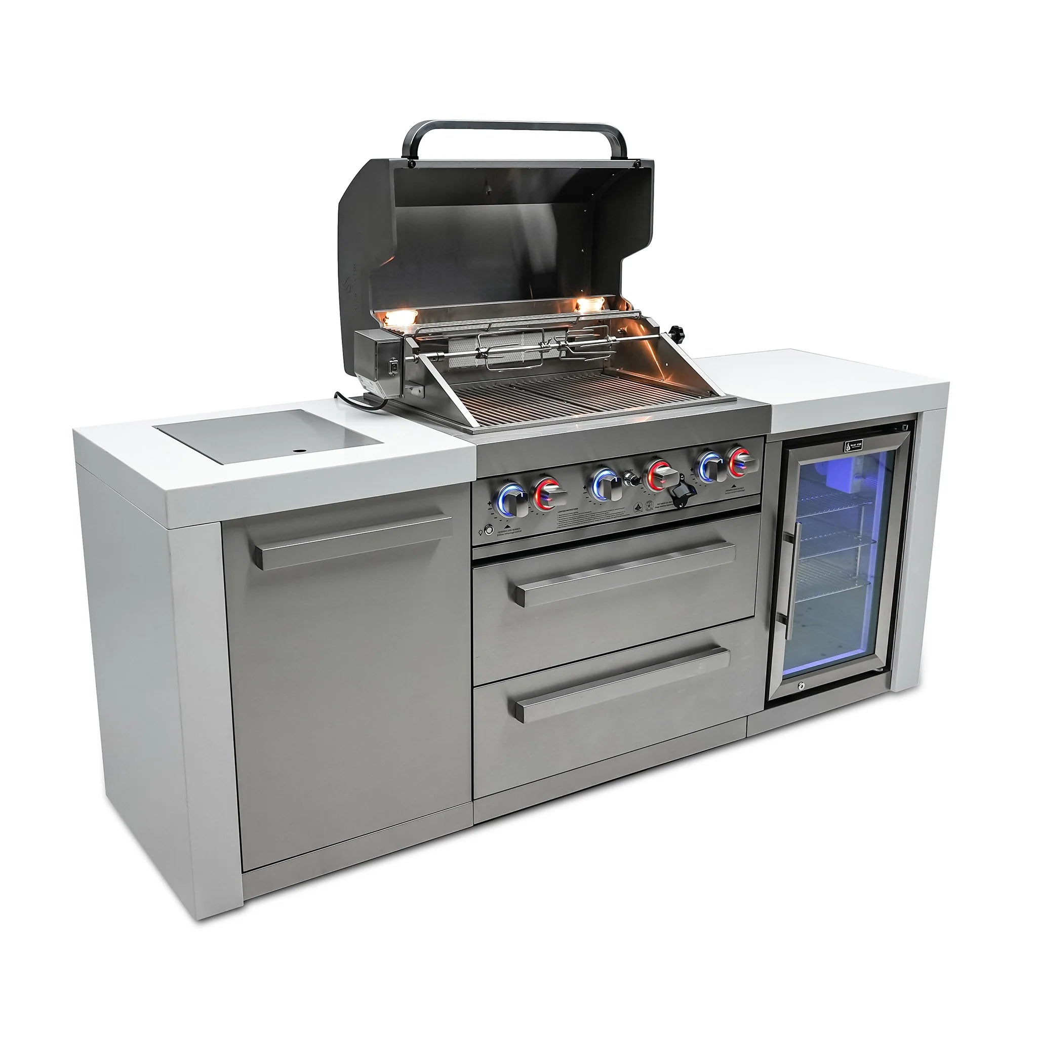 400 Deluxe 7 ft. Stainless Steel 4-Burner Outdoor Kitchen Island with Refrigerator