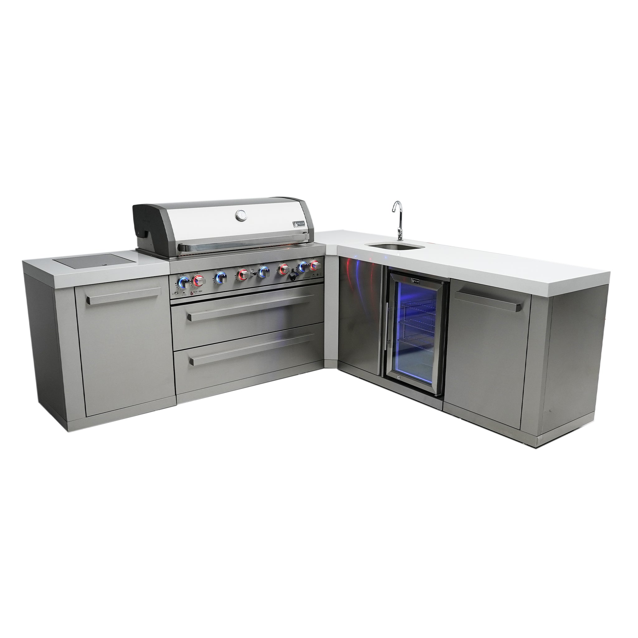 805 Original Stainless Steel 6-Burner Outdoor Kitchen Island with 90 Degree Corner and Beverage Center