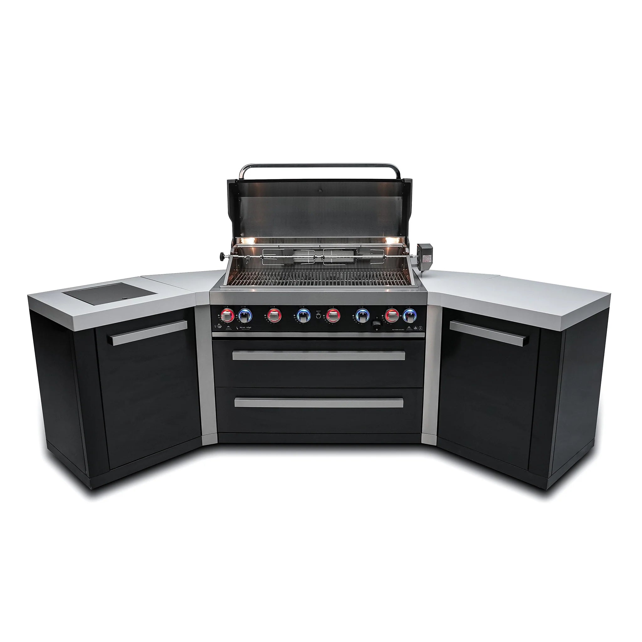 805 8 ft. Black Stainless Steel 6-Burner Outdoor Kitchen Island with 45-Degree Corners