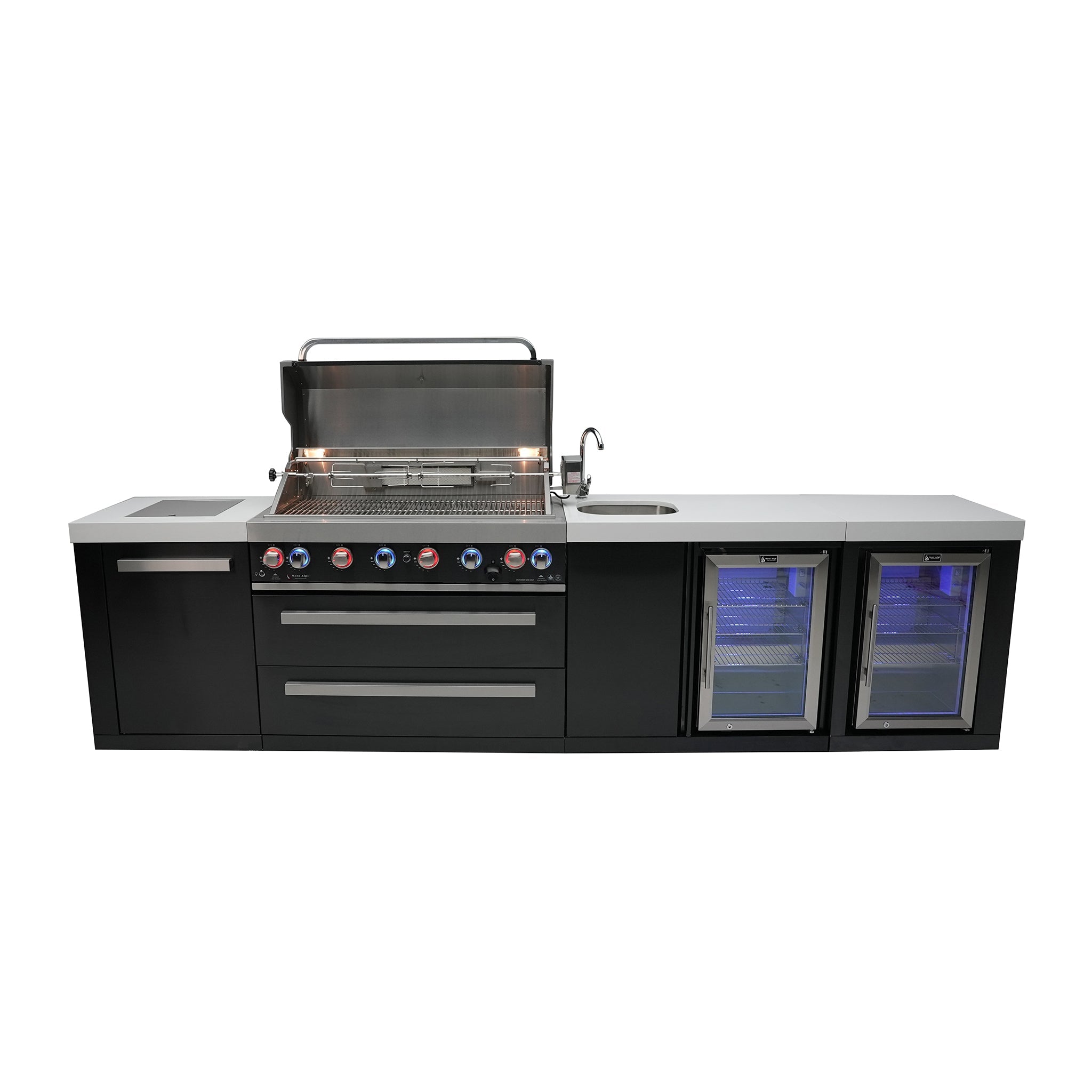 805 11 ft. Black Stainless Steel 6-Burner Outdoor Kitchen Island with Beverage Center