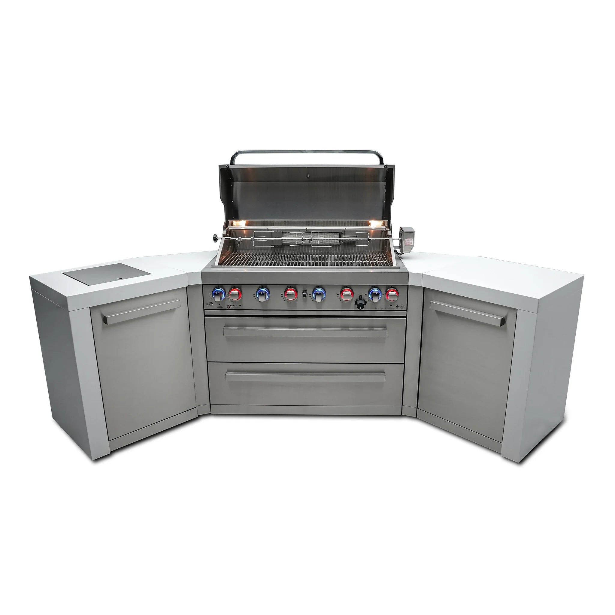 805 Deluxe Stainless Steel 6-Burner Outdoor Kitchen Island with 45-Degree Corners