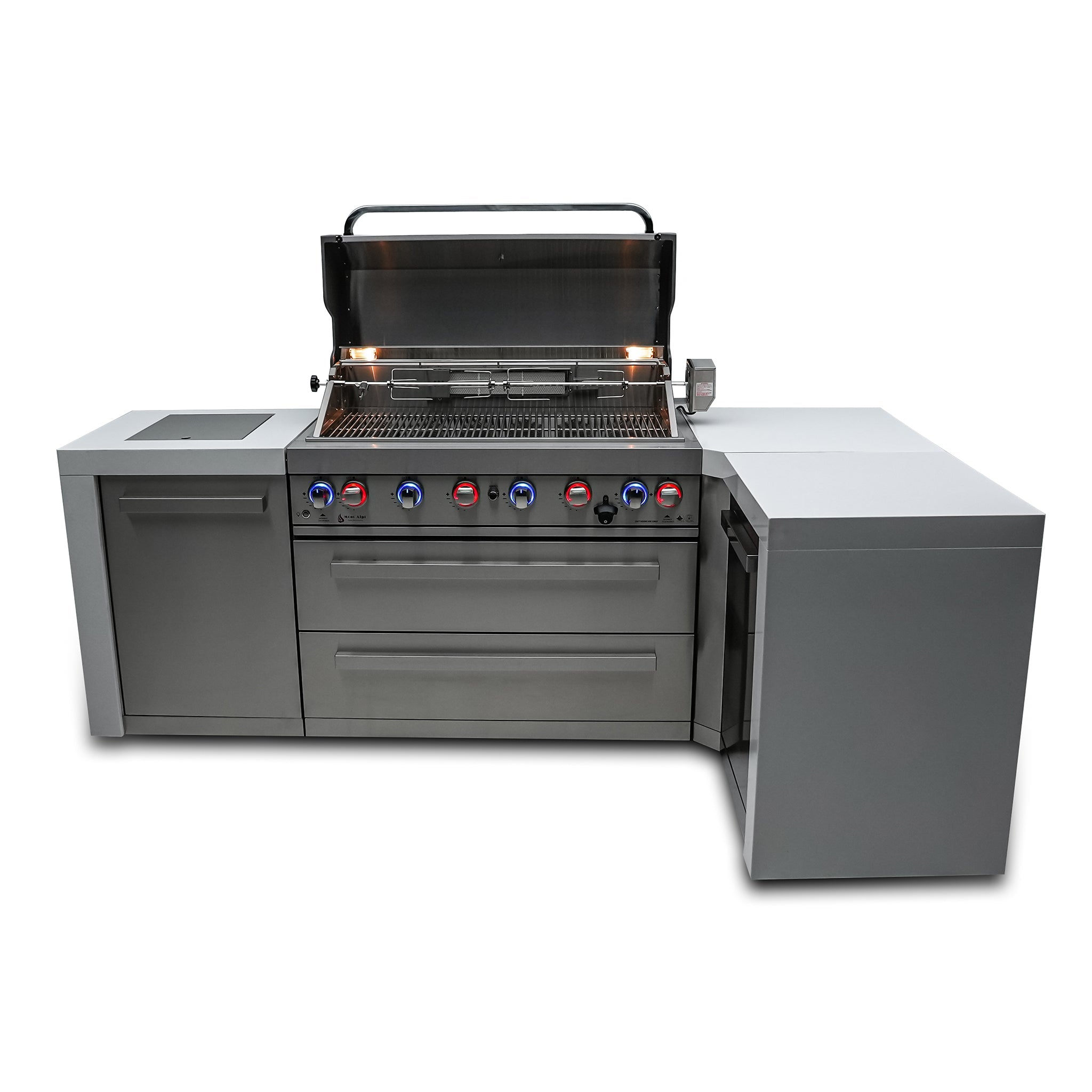 805 Deluxe Stainless Steel 6-Burner Outdoor Kitchen Island with 90-Degree Corner