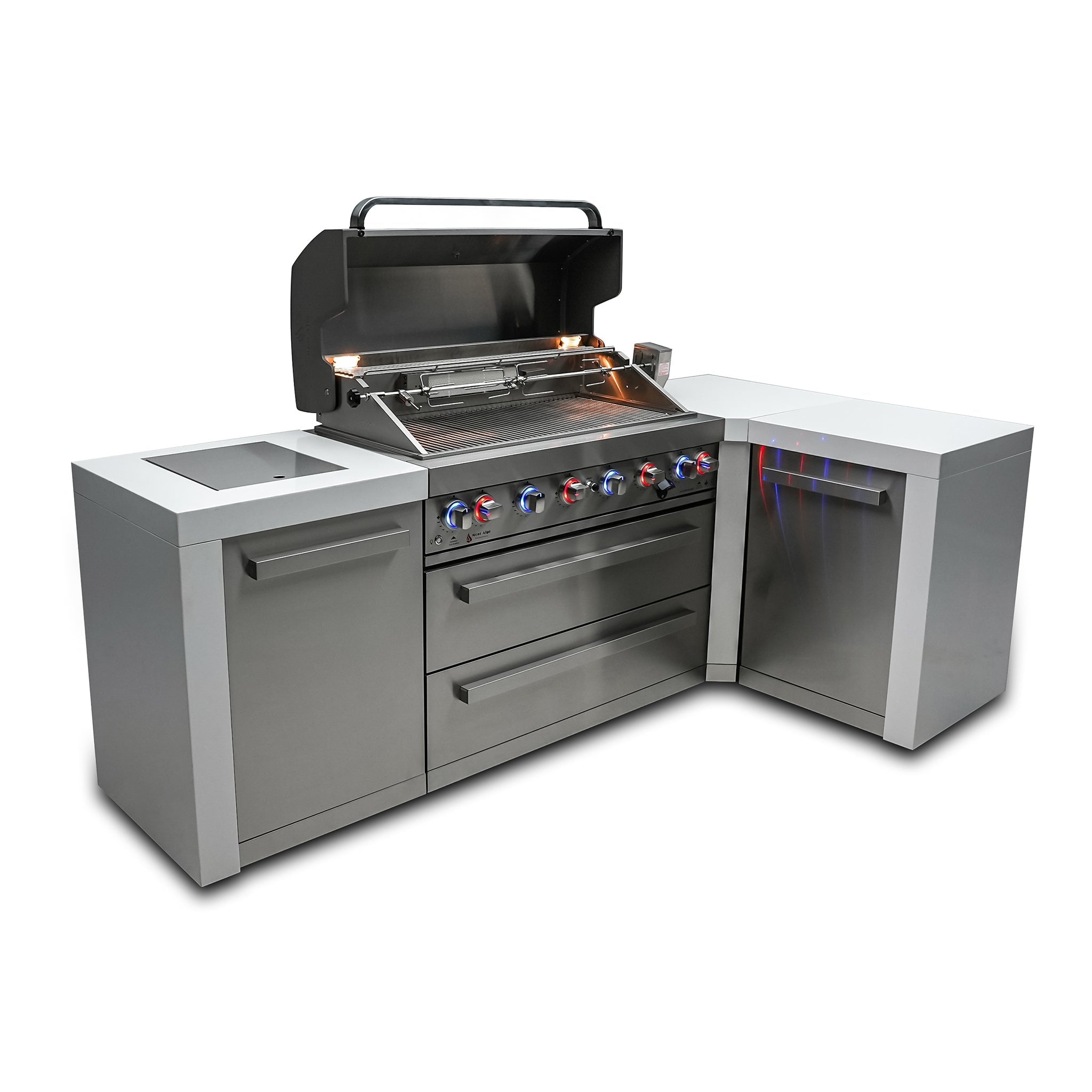 805 Deluxe Stainless Steel 6-Burner Outdoor Kitchen Island with 90-Degree Corner