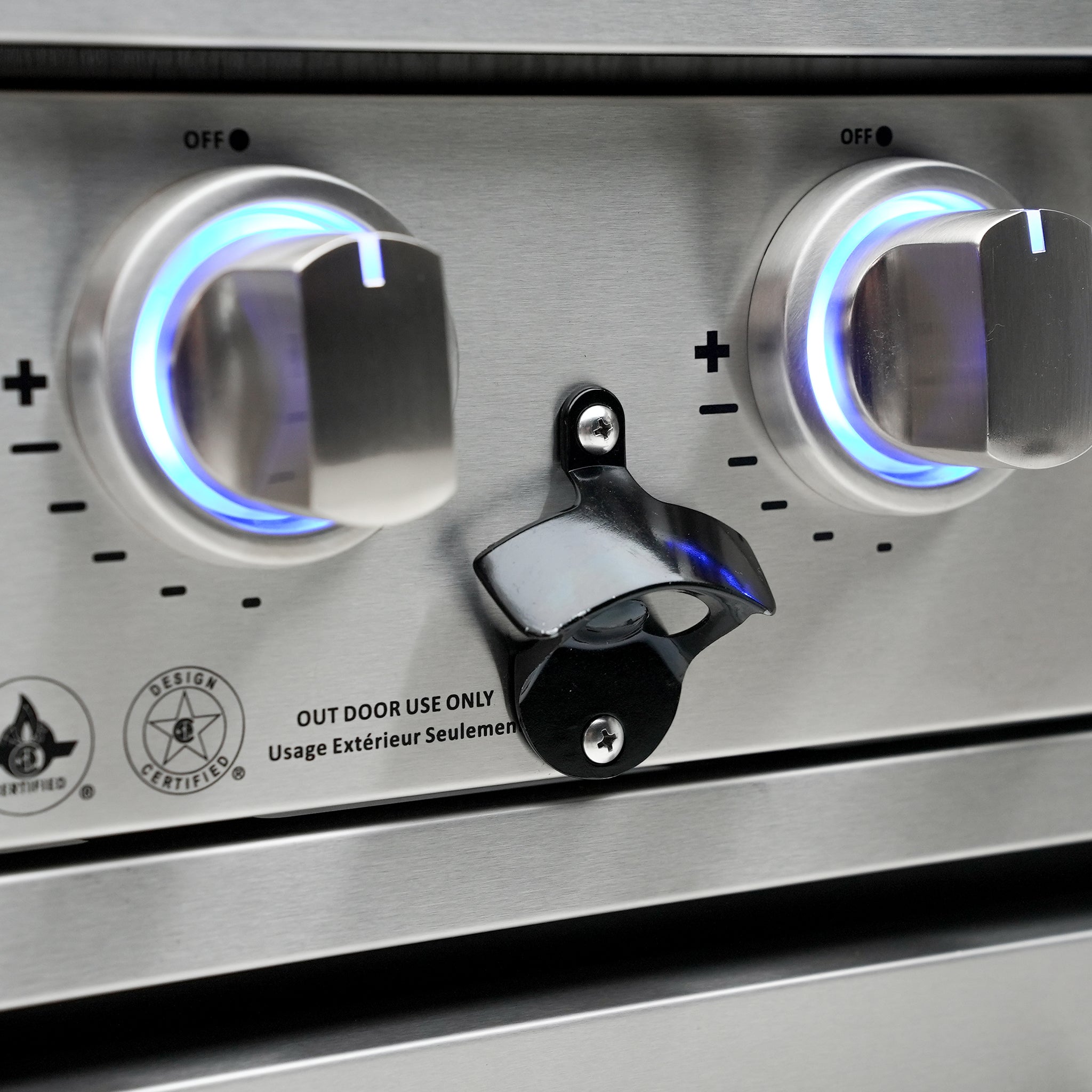 805 Deluxe Stainless Steel 6-Burner Outdoor Kitchen Island with 90-Degree Corner Beverage Center and Fridge Cabinet