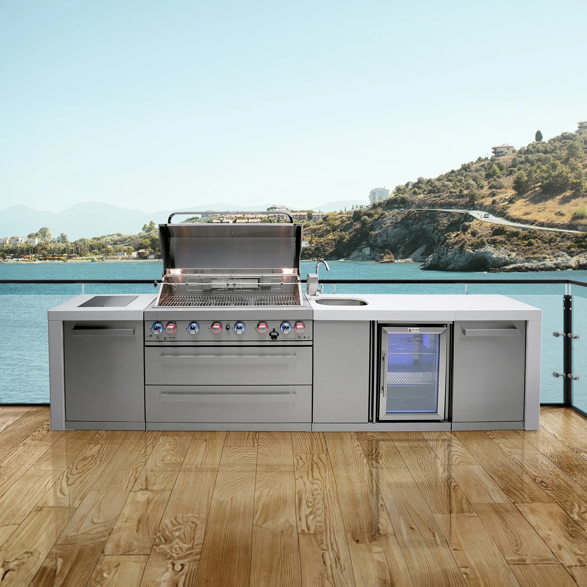 805 Deluxe 11 ft. Stainless Steel 6-Burner Outdoor Kitchen Island with Beverage Center