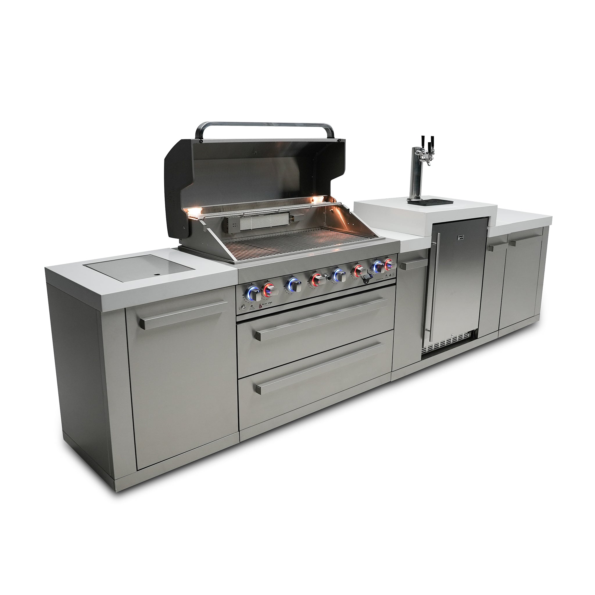 805 12 ft. Stainless Steel 6-Burner Outdoor Kitchen Island with Kegerator