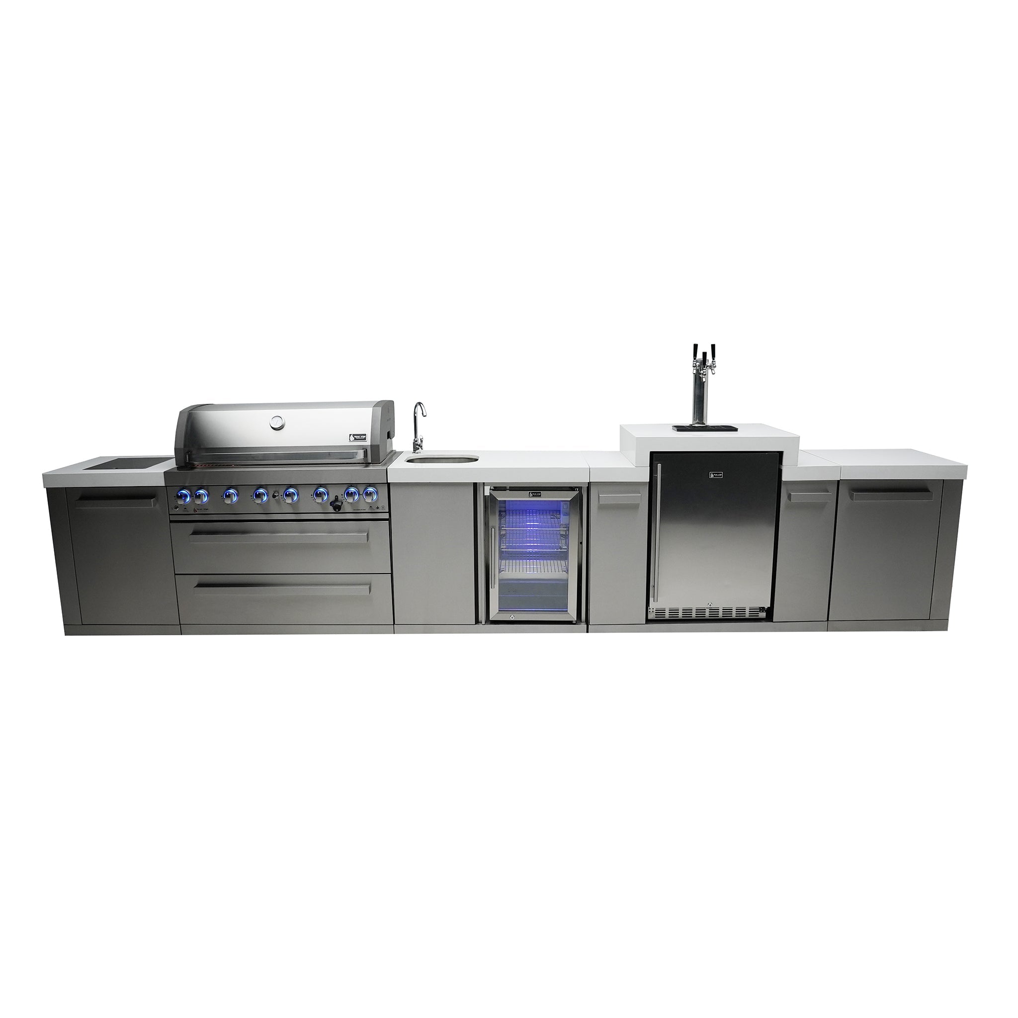 805 Original 15 ft. Stainless Steel 6-Burner Outdoor Kitchen Island with Beverage Center and Kegerator