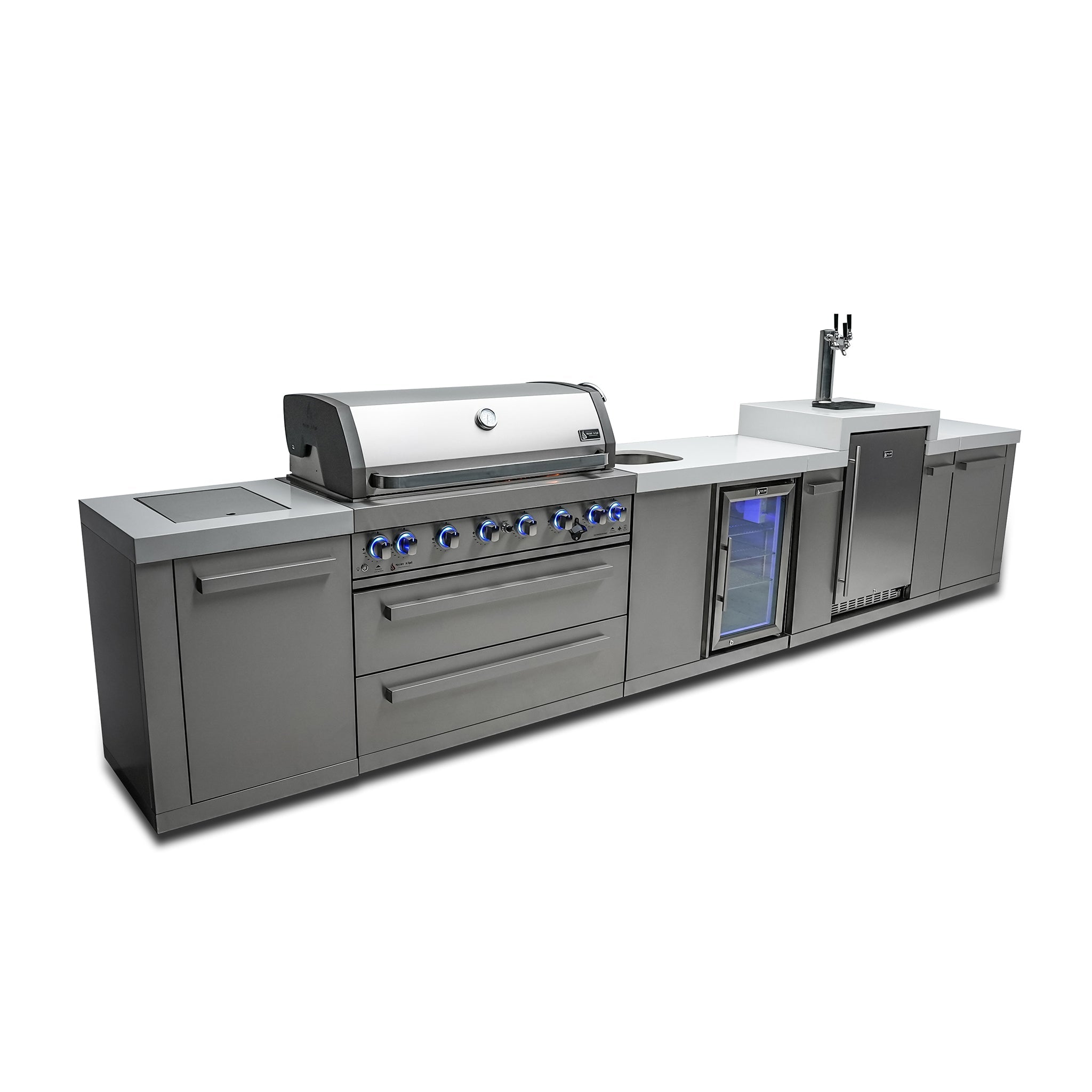 805 Original 15 ft. Stainless Steel 6-Burner Outdoor Kitchen Island with Beverage Center and Kegerator