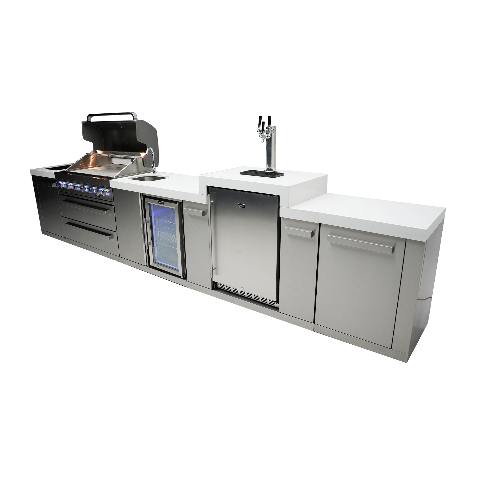 805 Original 15 ft. Stainless Steel 6-Burner Outdoor Kitchen Island with Beverage Center and Kegerator