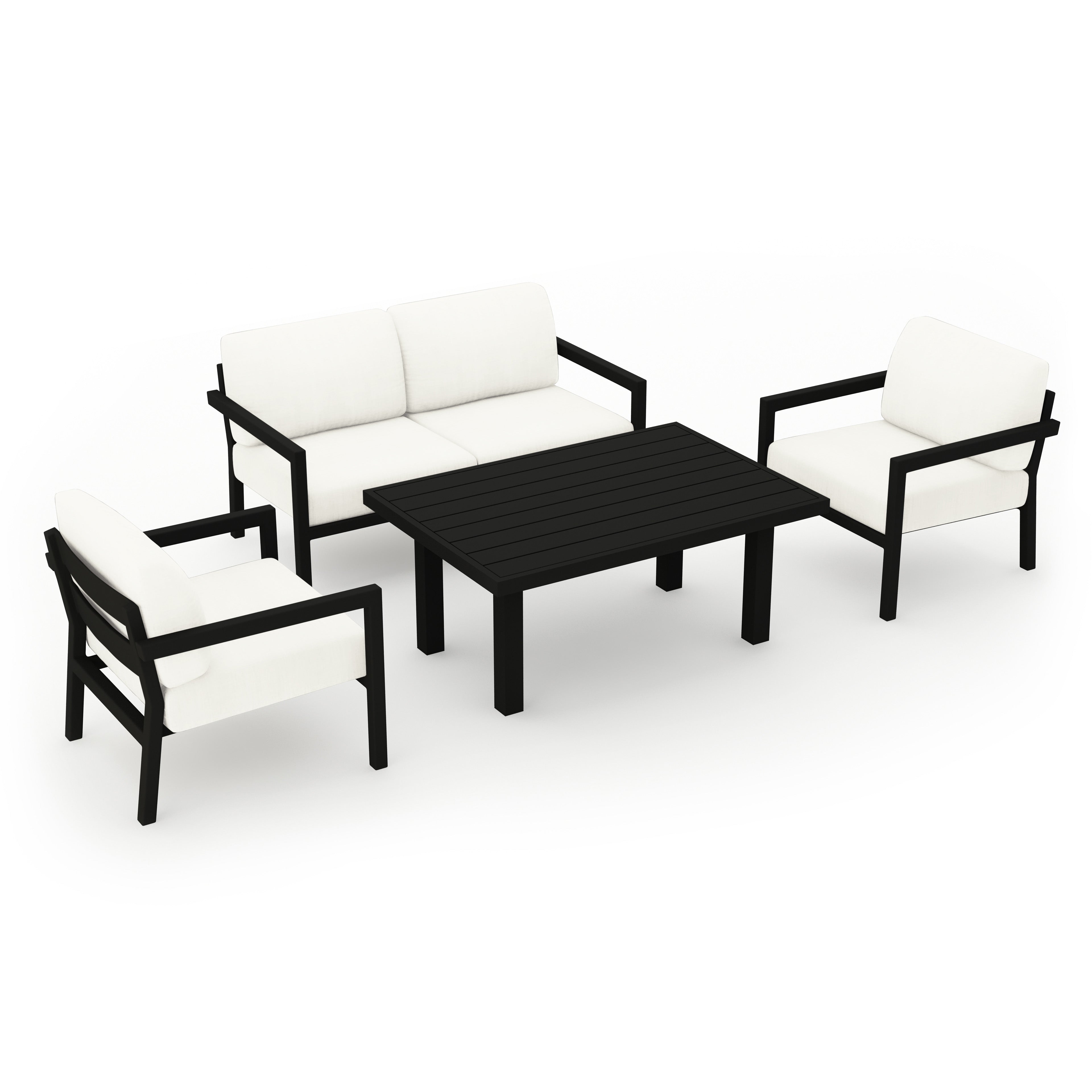 Pacifica Classic 4 Piece Aluminum Loveseat Set#Finish_Black#Fabric_Canvas Natural