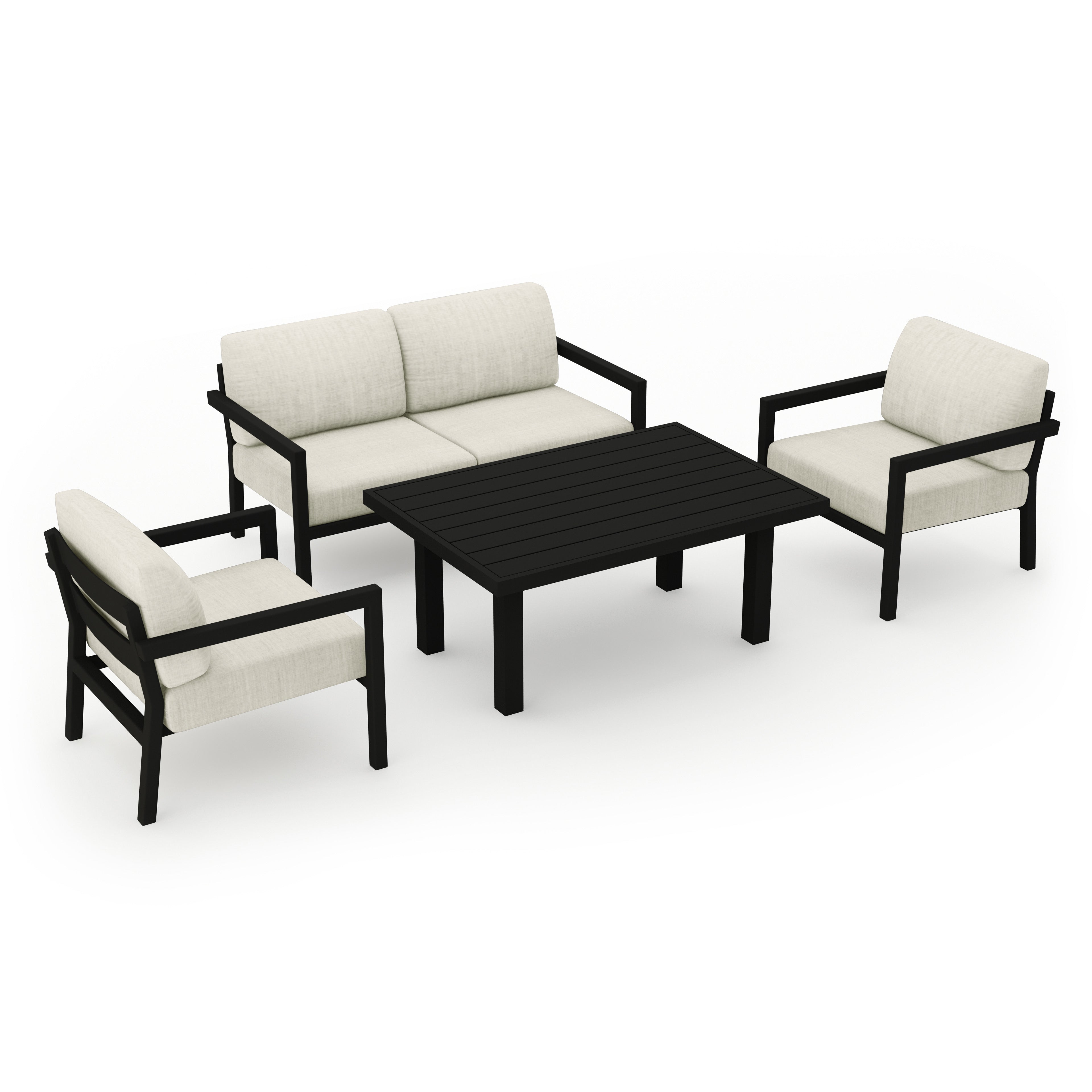 Pacifica Classic 4 Piece Aluminum Loveseat Set#Finish_Black#Fabric_Cast Silver