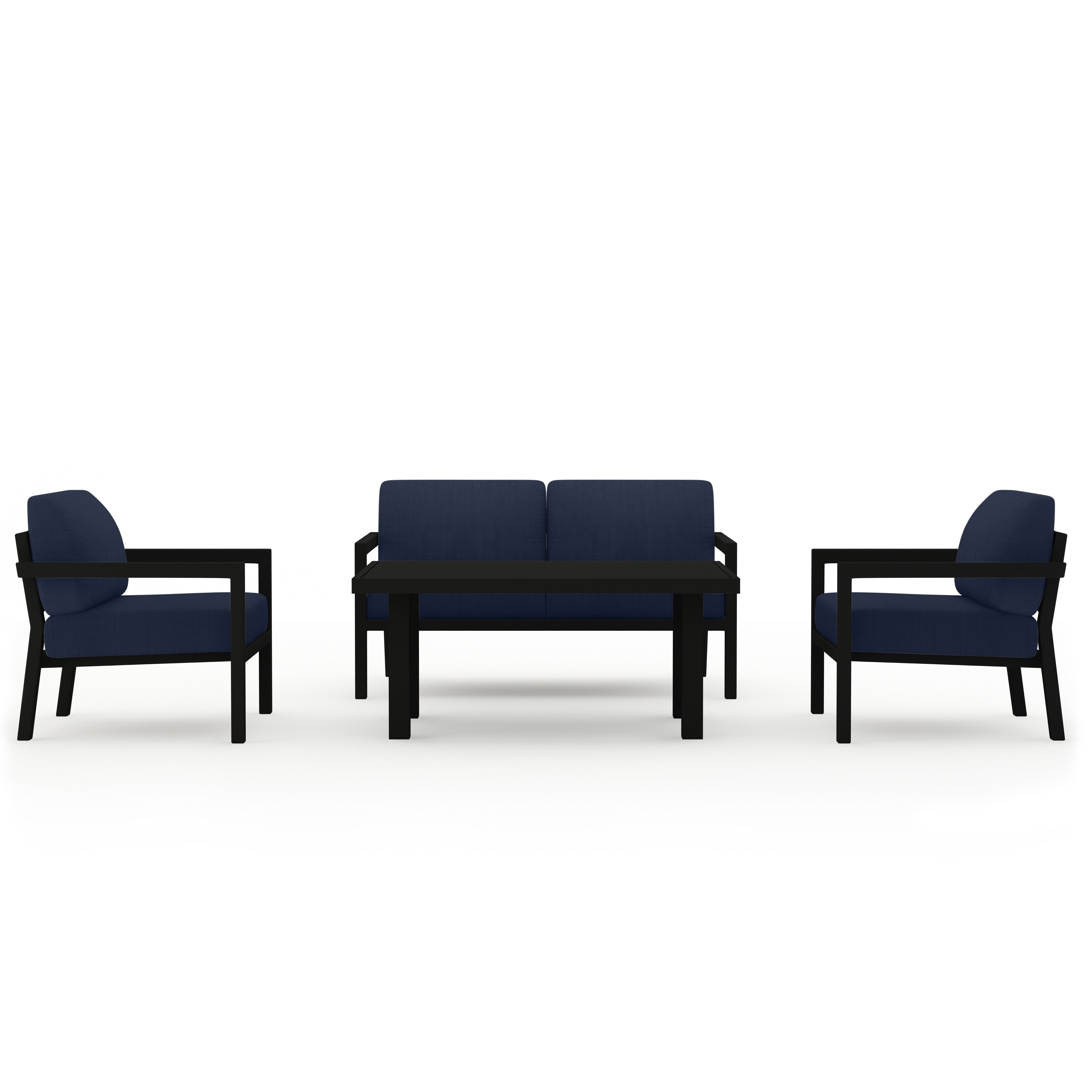 Pacifica Classic 4 Piece Aluminum Loveseat Set#Finish_Black#Fabric_Spectrum Indigo