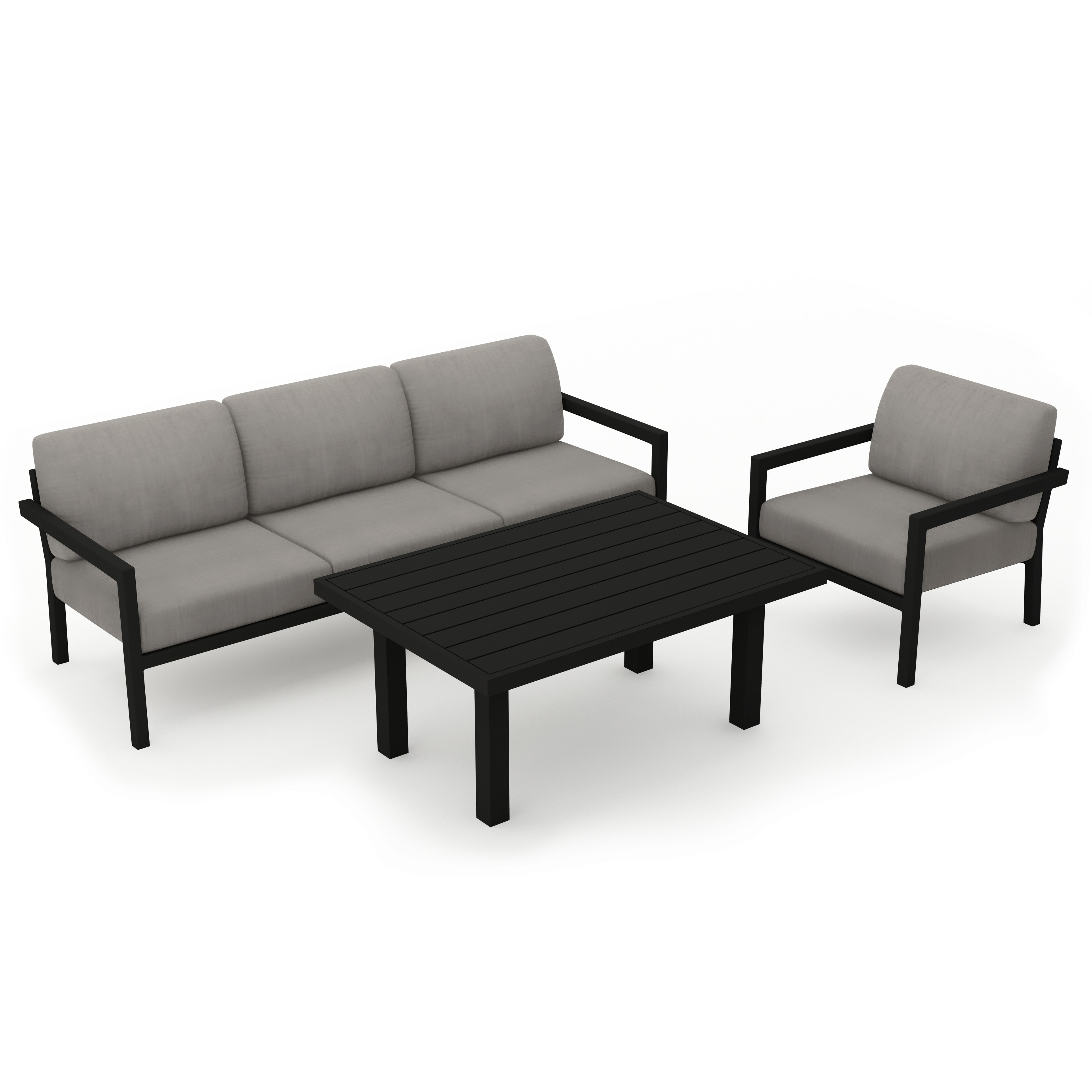 Pacifica Classic 3 Piece Sofa Set#Finish_Black#Fabric_Canvas Charcoal