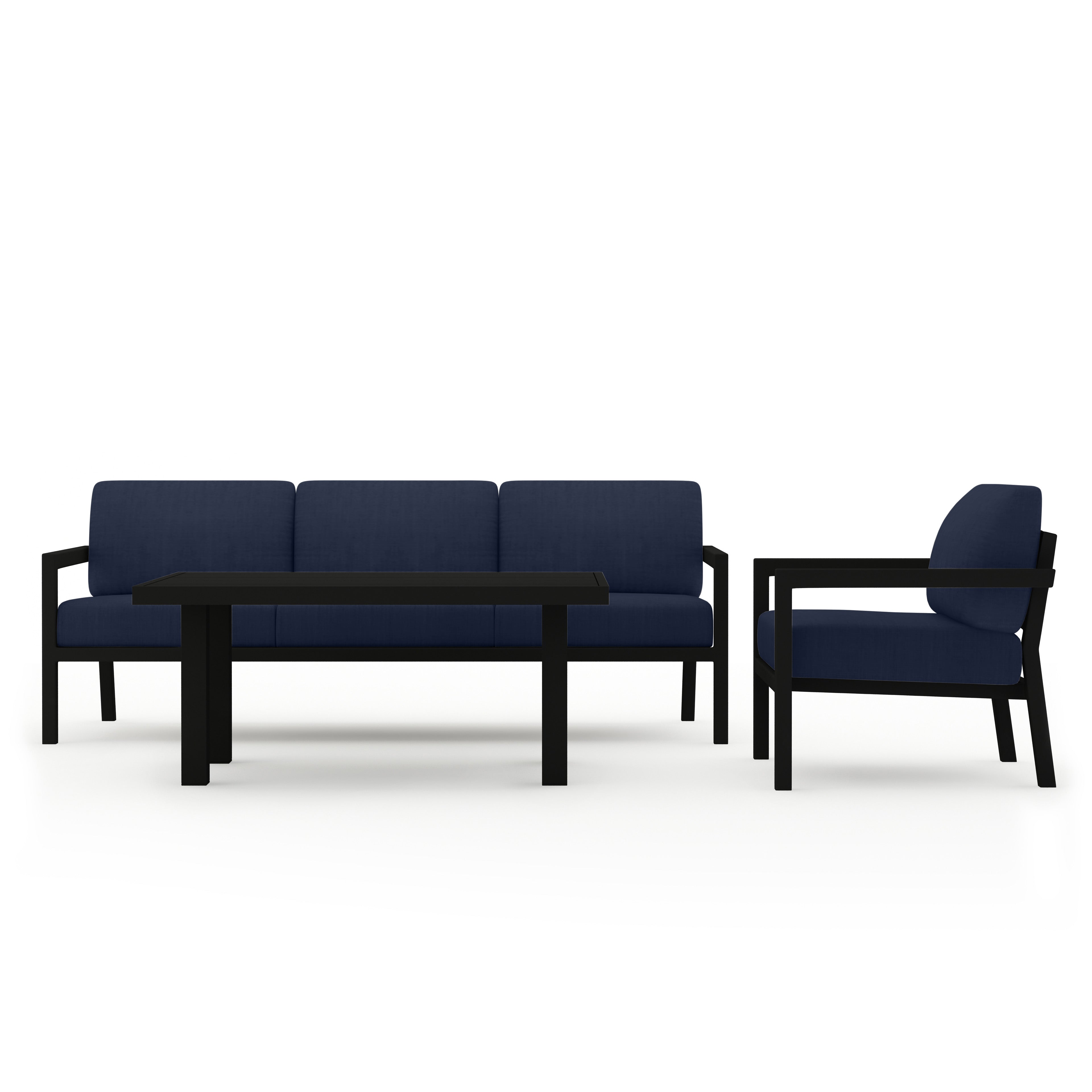 Pacifica Classic 3 Piece Sofa Set#Finish_Black#Fabric_Spectrum Indigo