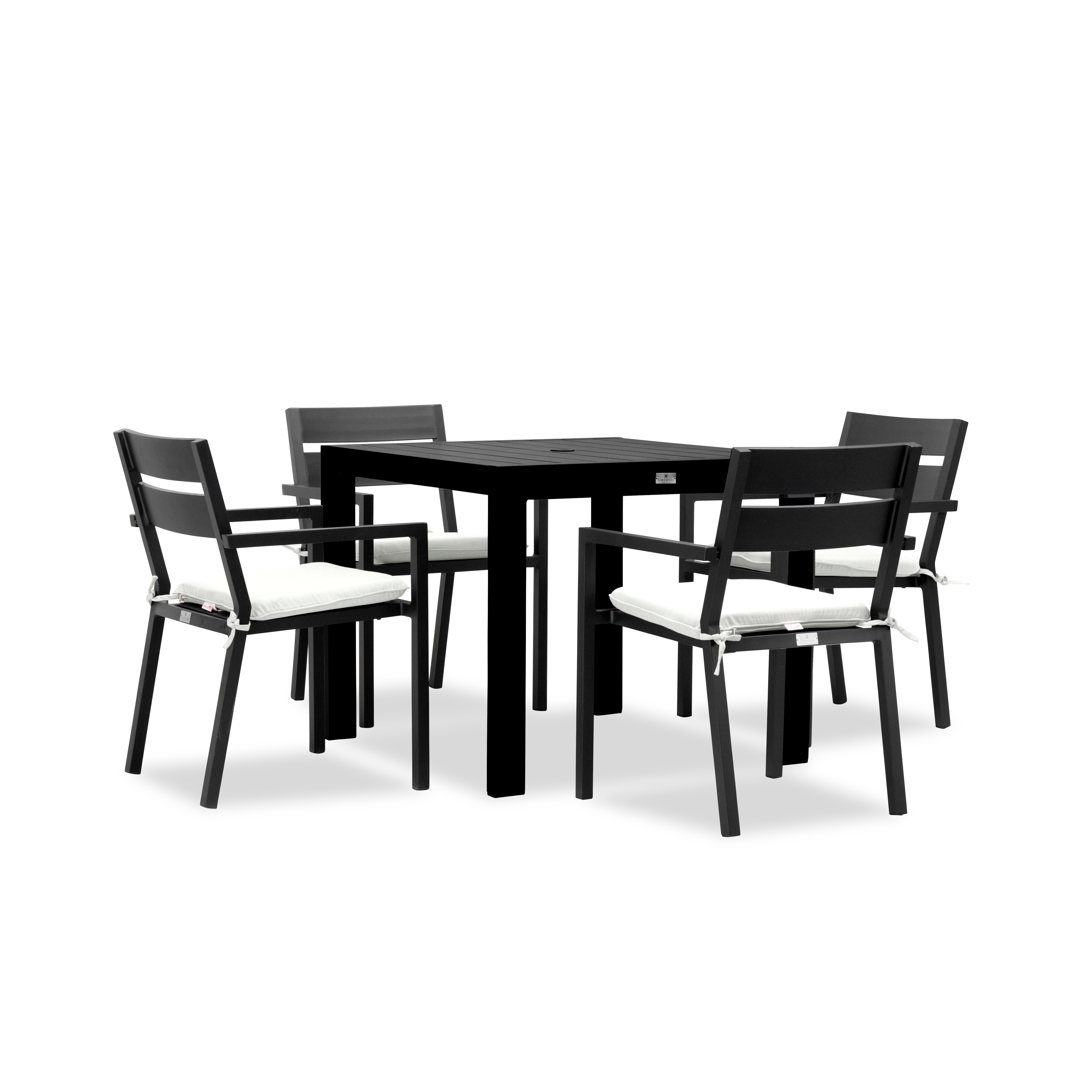 Pacifica Classic 4 Seat Square Dining Set#Finish_Black#Fabric_Canvas Natural