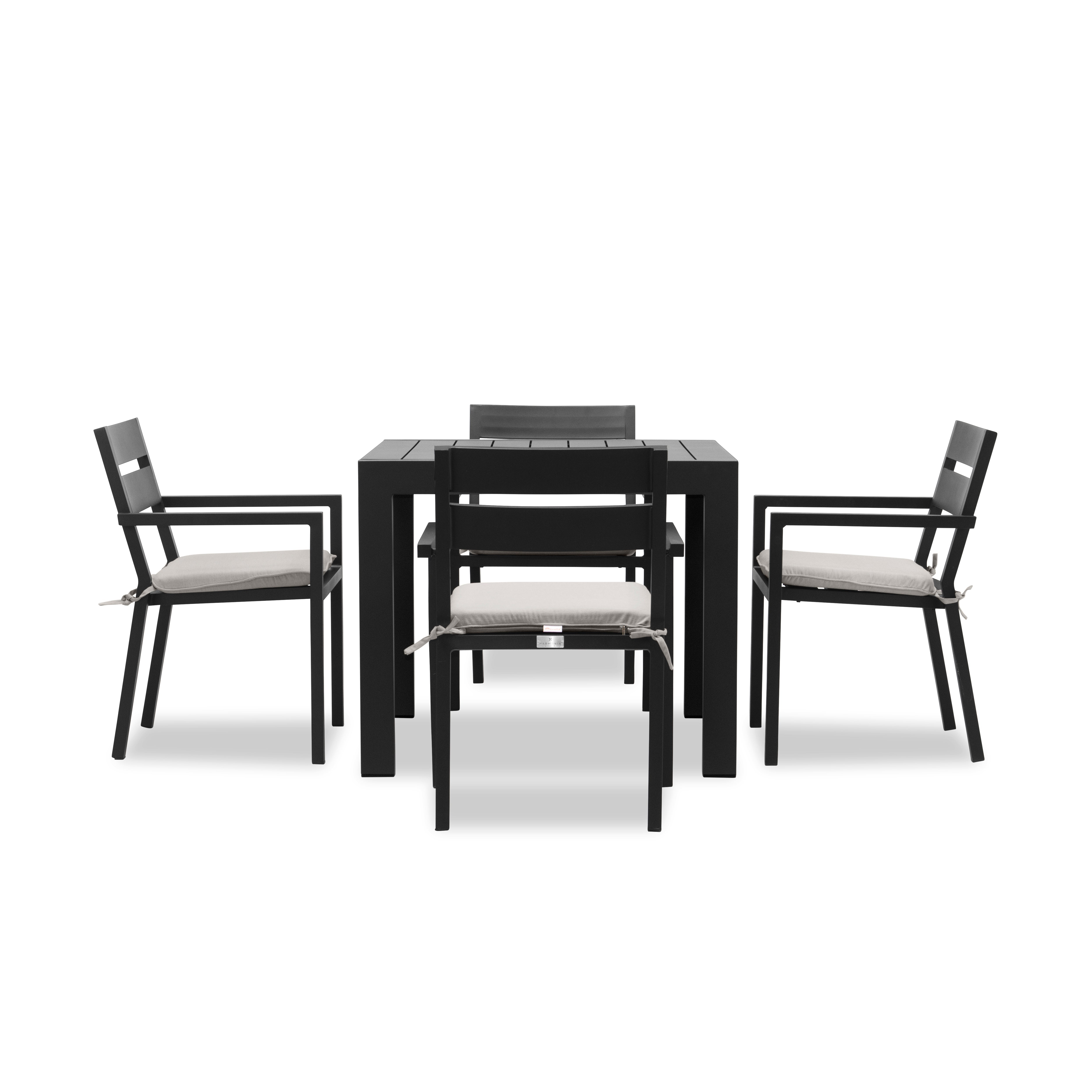Pacifica Classic 4 Seat Square Dining Set#Finish_Black#Fabric_Cast Silver