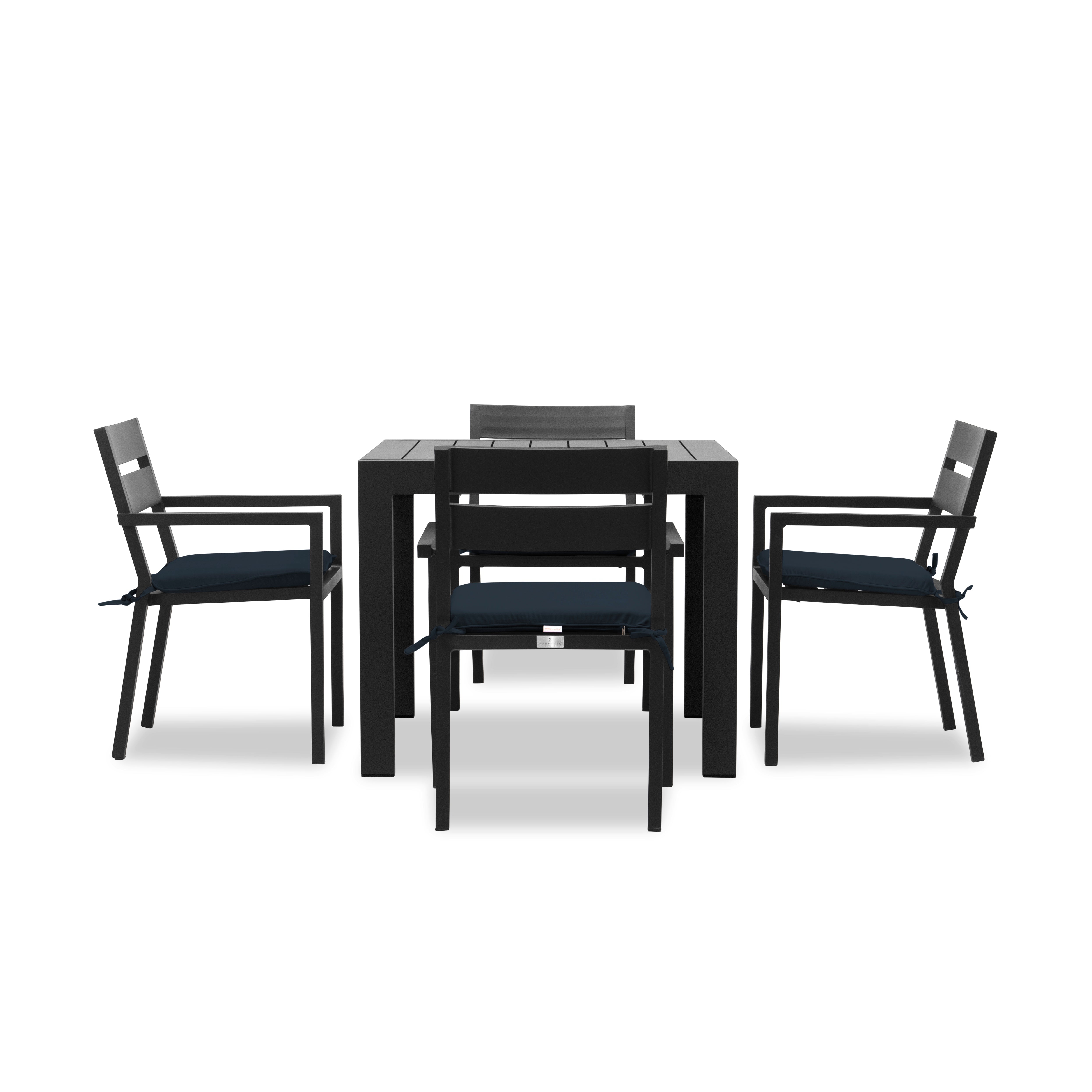 Pacifica Classic 4 Seat Square Dining Set#Finish_Black#Fabric_Spectrum Indigo