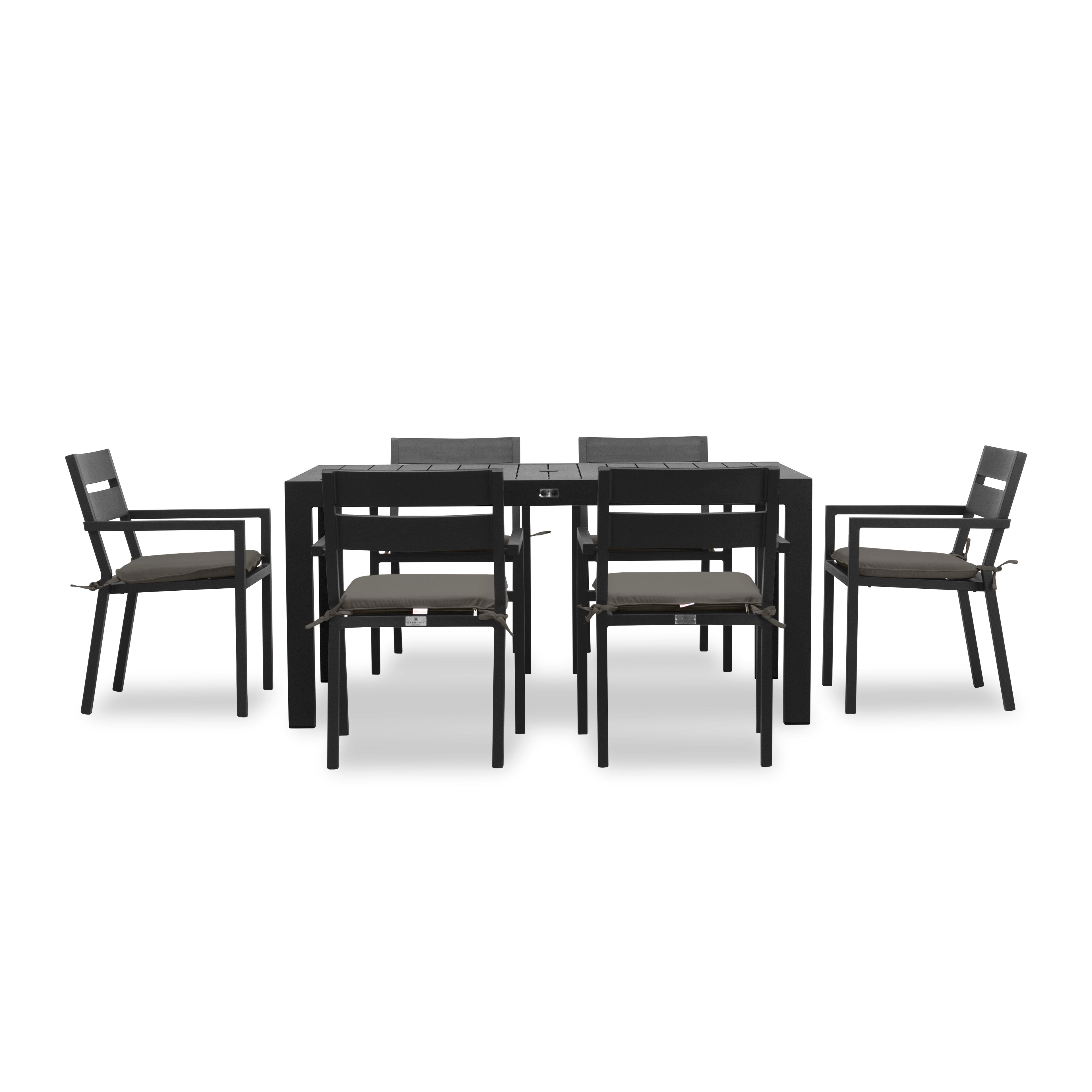 Pacifica Classic 6 Seat Rectangular Dining Set#Finish_Black#Fabric_Canvas Charcoal
