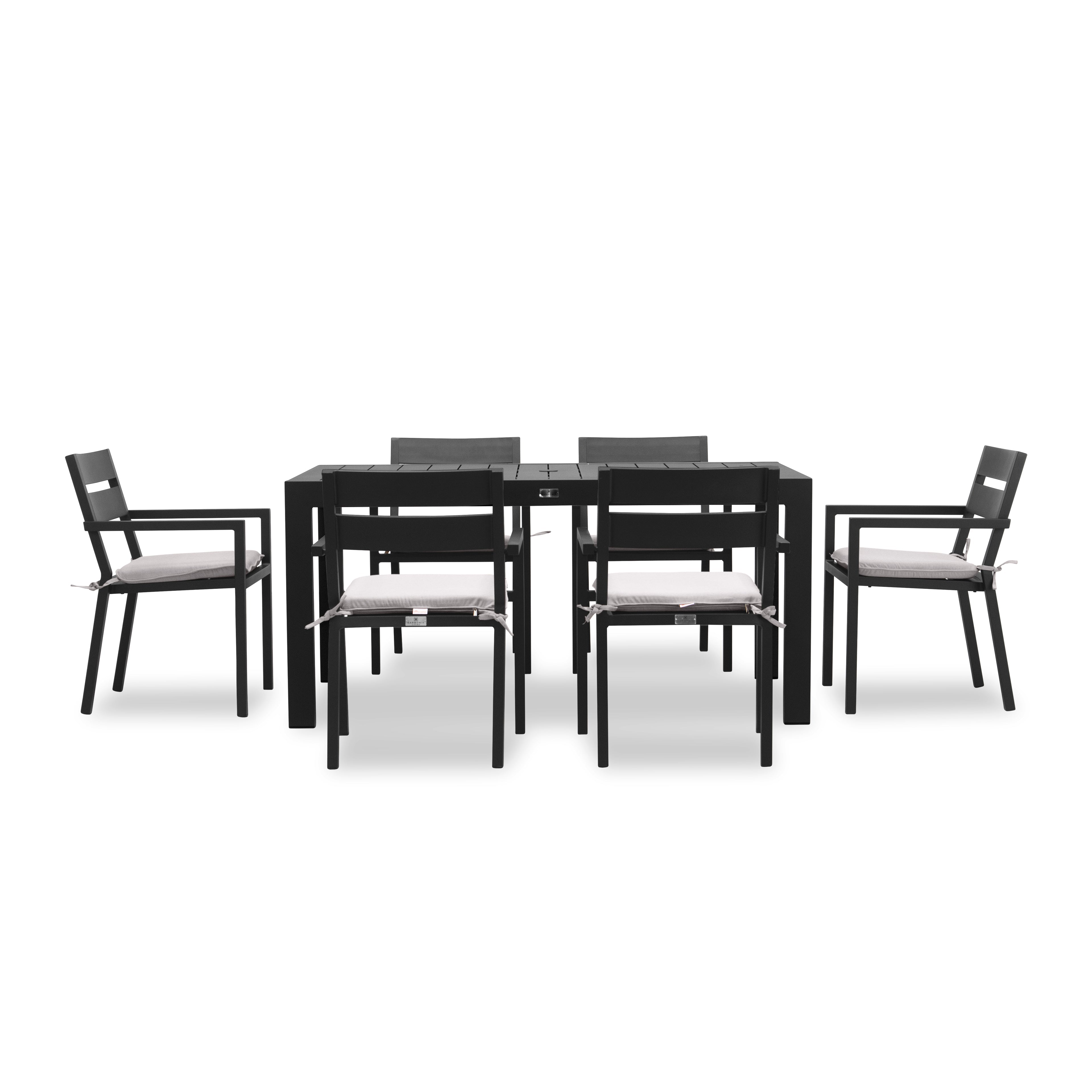 Pacifica Classic 6 Seat Rectangular Dining Set#Finish_Black#Fabric_Cast Silver