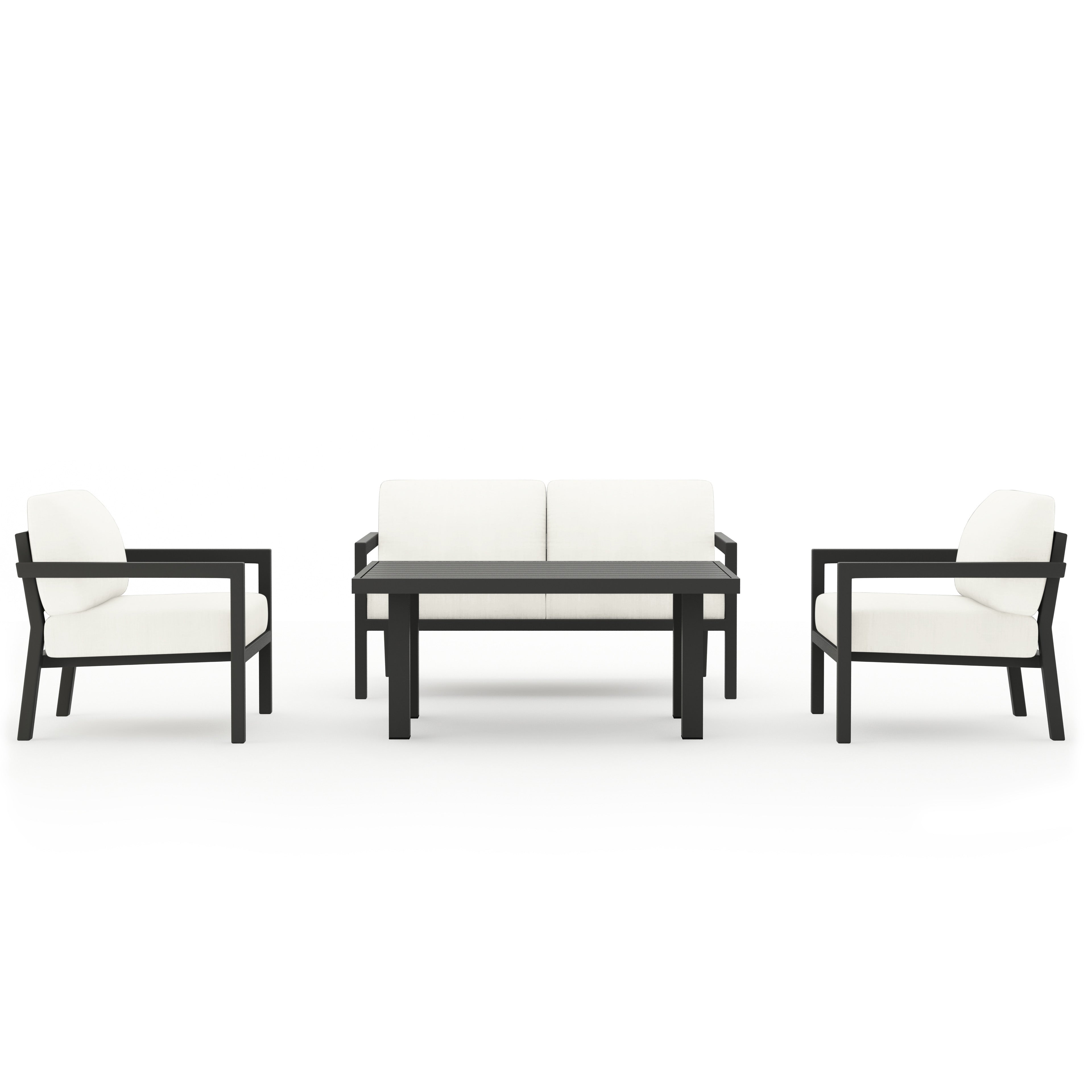 Pacifica Classic 4 Piece Aluminum Loveseat Set#Finish_Slate#Fabric_Canvas Natural