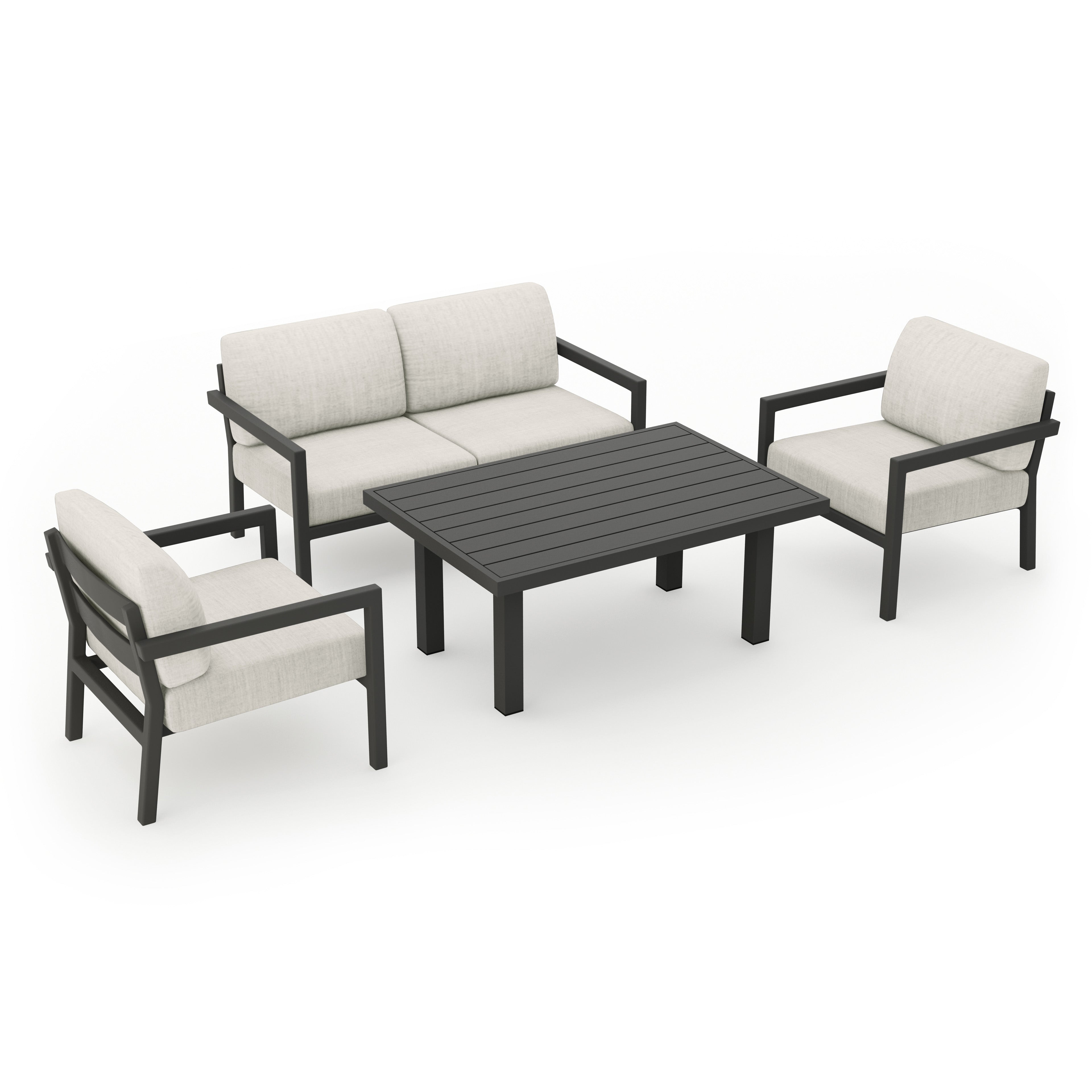 Pacifica Classic 4 Piece Aluminum Loveseat Set#Finish_Slate#Fabric_Cast Silver