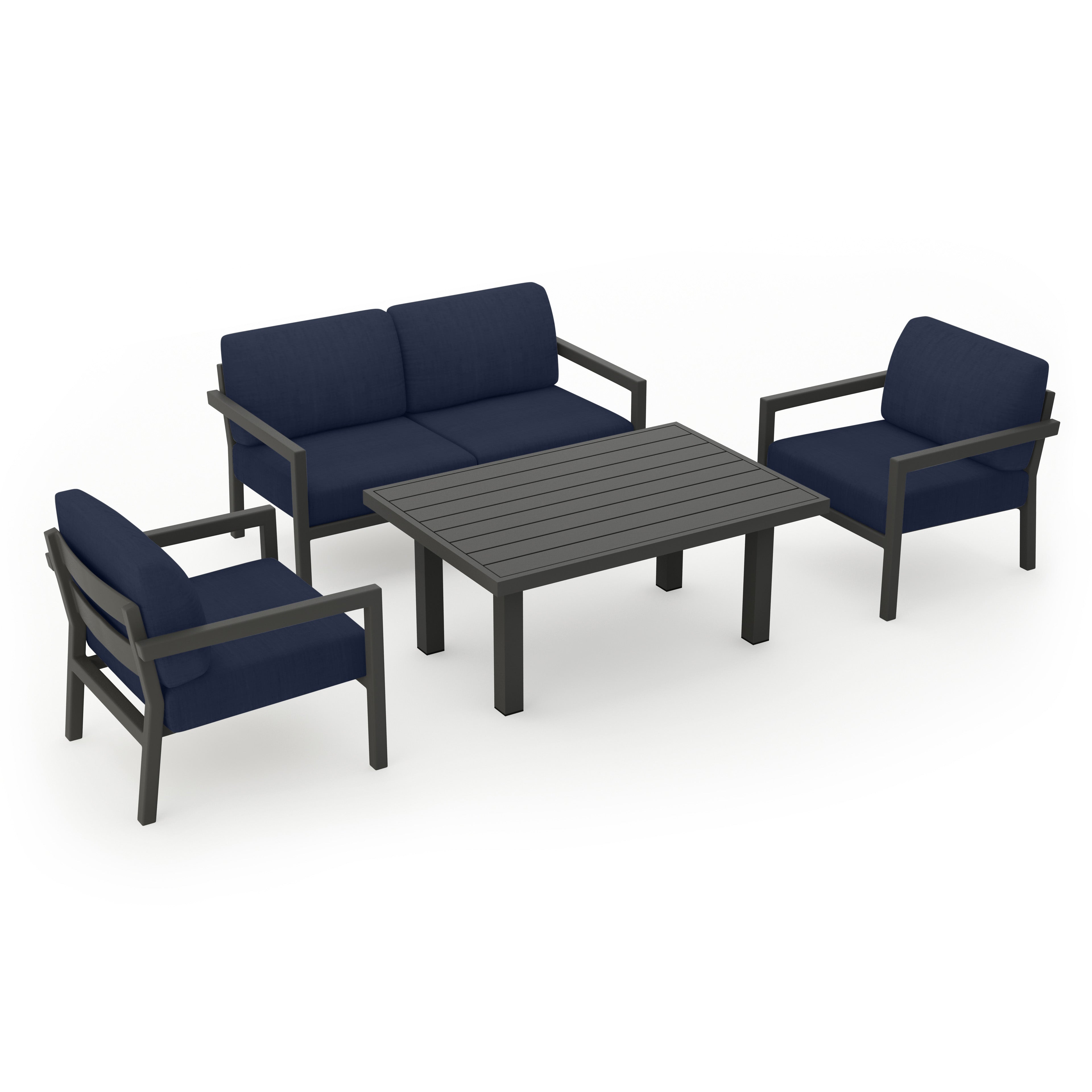 Pacifica Classic 4 Piece Aluminum Loveseat Set#Finish_Slate#Fabric_Spectrum Indigo