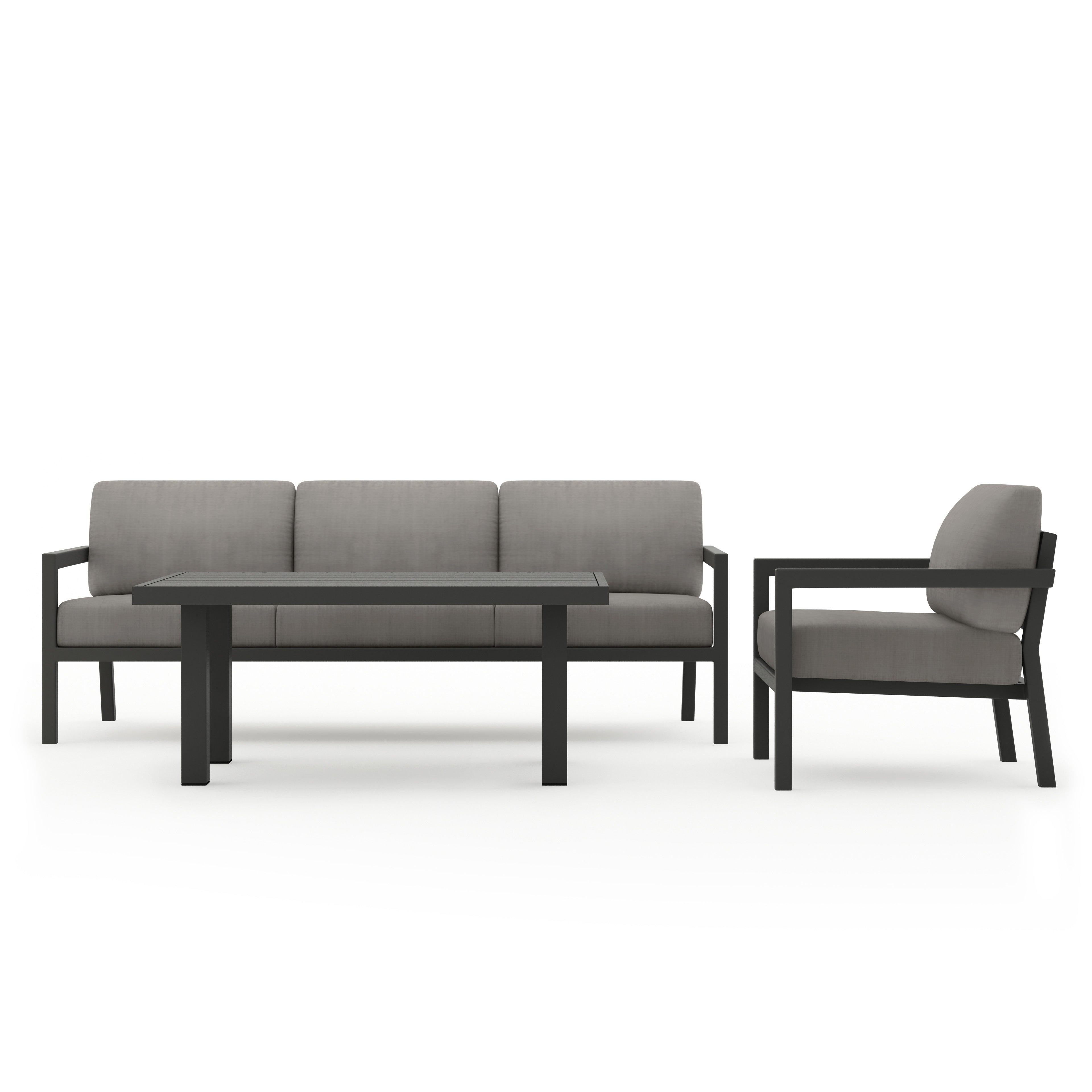 Pacifica Classic 3 Piece Sofa Set#Finish_Slate#Fabric_Canvas Charcoal