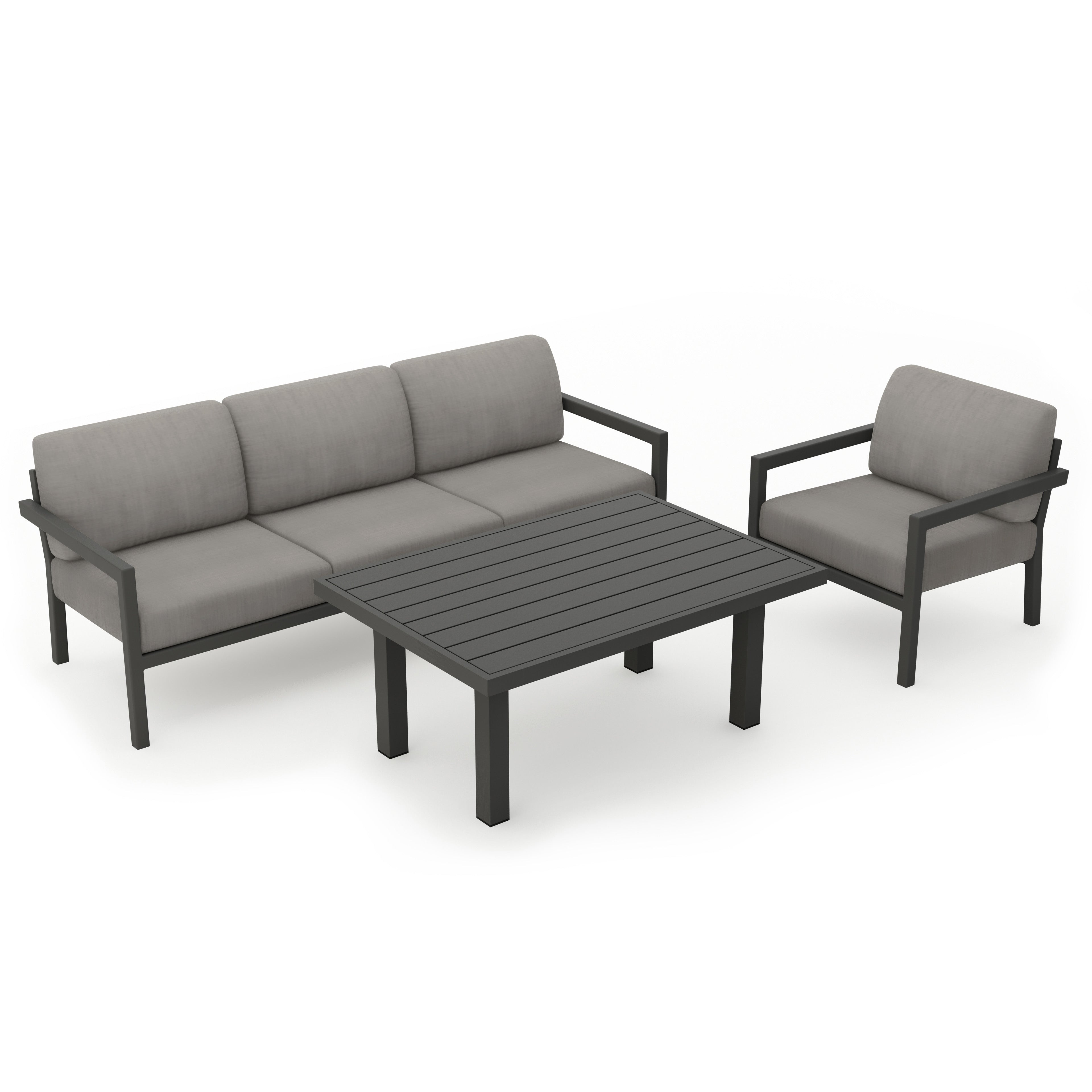 Pacifica Classic 3 Piece Sofa Set#Finish_Slate#Fabric_Canvas Charcoal