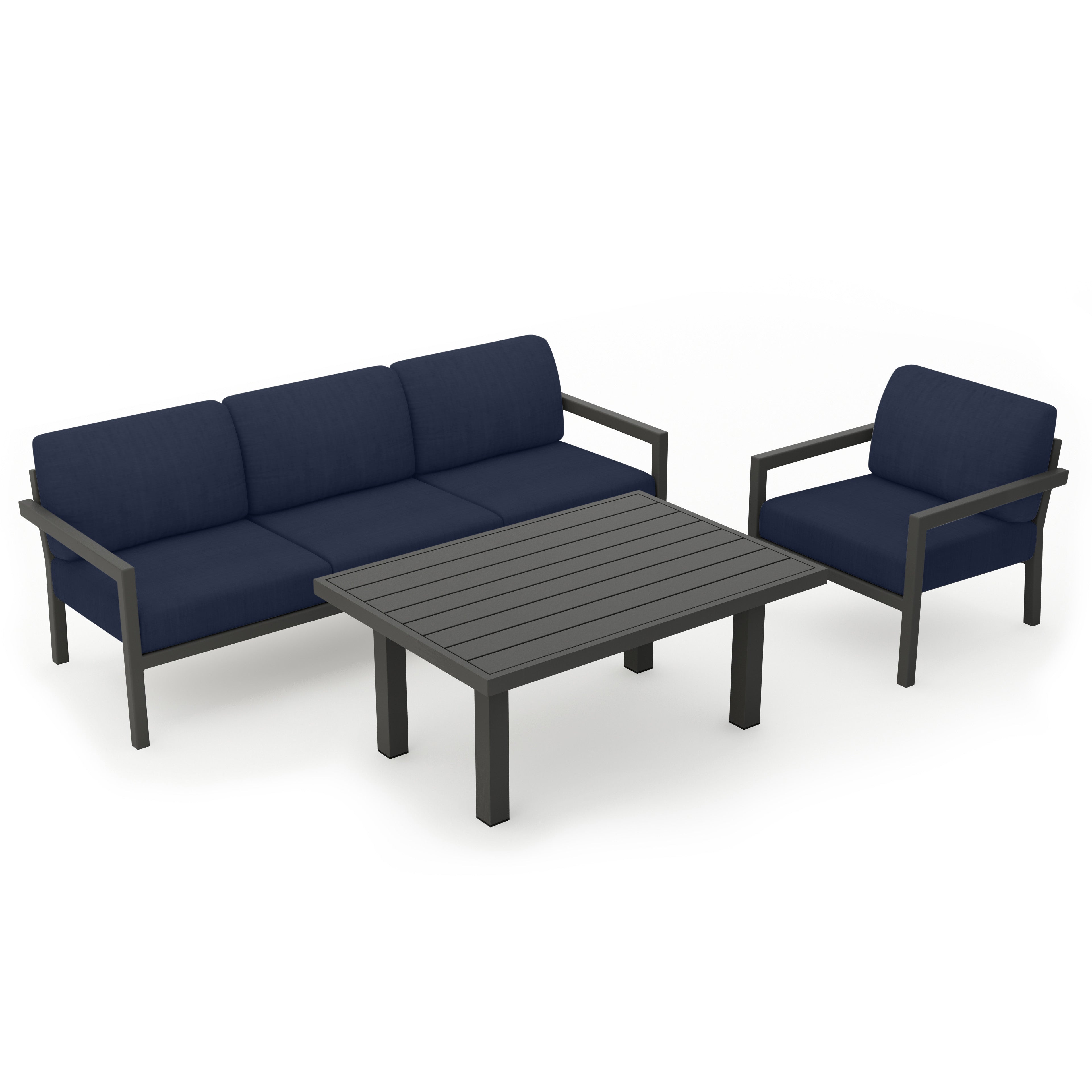 Pacifica Classic 3 Piece Sofa Set#Finish_Slate#Fabric_Spectrum Indigo