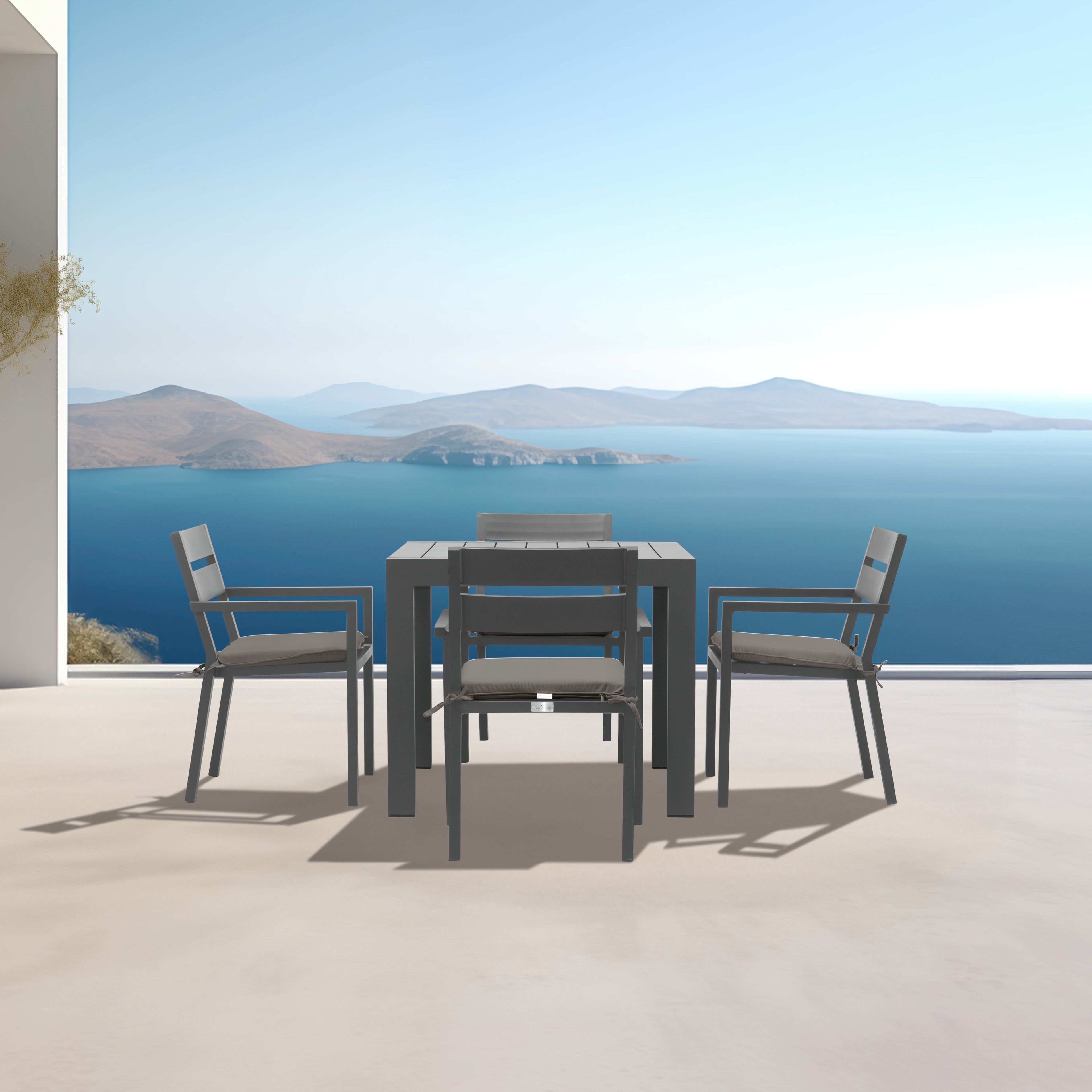 Pacifica Classic 4 Seat Square Dining Set#Finish_Slate#Fabric_Canvas Charcoal