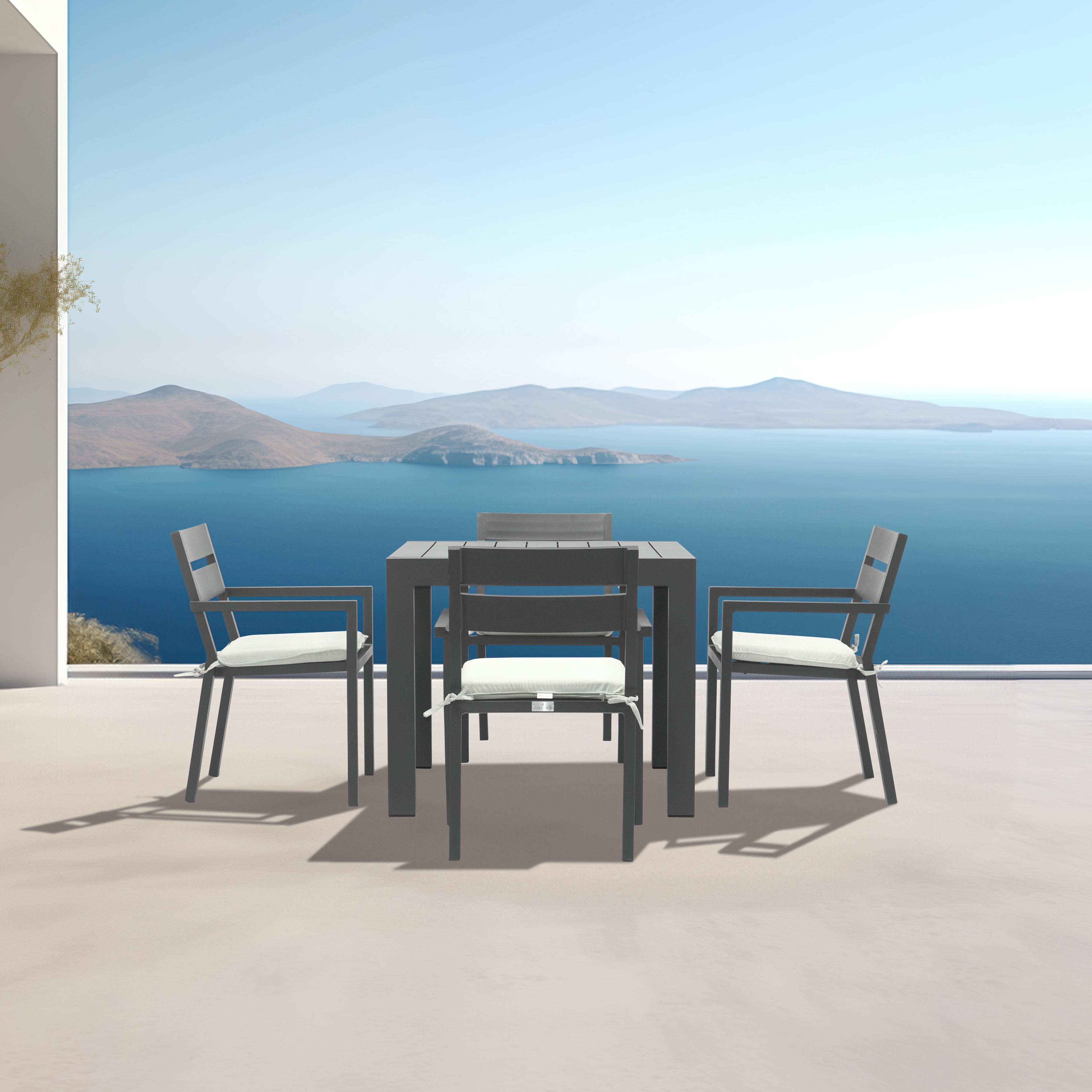 Pacifica Classic 4 Seat Square Dining Set#Finish_Slate#Fabric_Canvas Natural