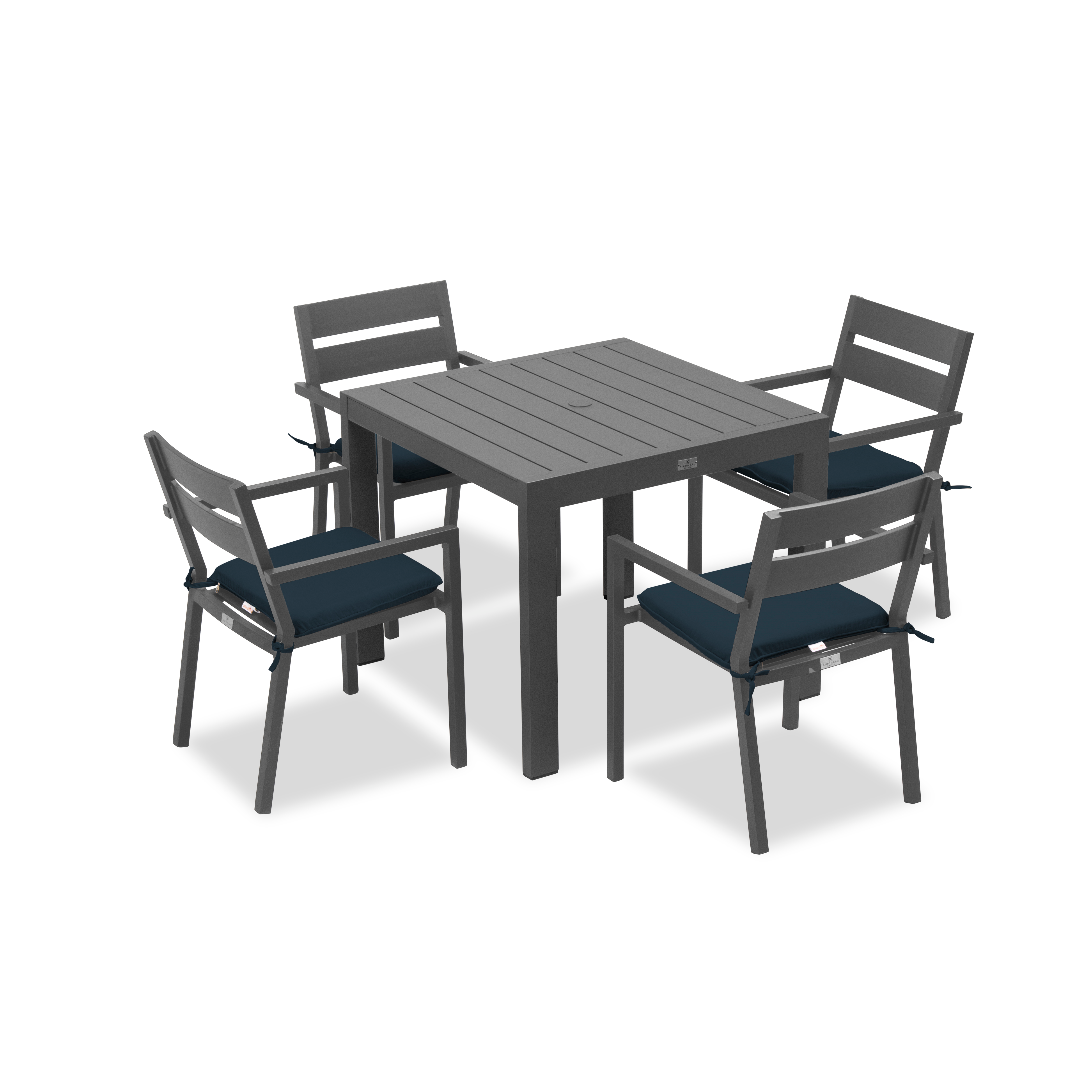 Pacifica Classic 4 Seat Square Dining Set#Finish_Slate#Fabric_Spectrum Indigo