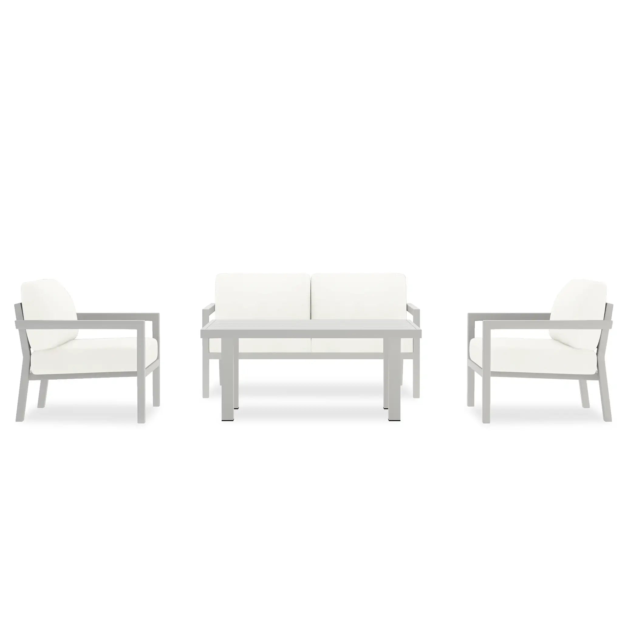 Pacifica Classic 4 Piece Aluminum Loveseat Set - White#Finish_White#Fabric_Canvas Natural
