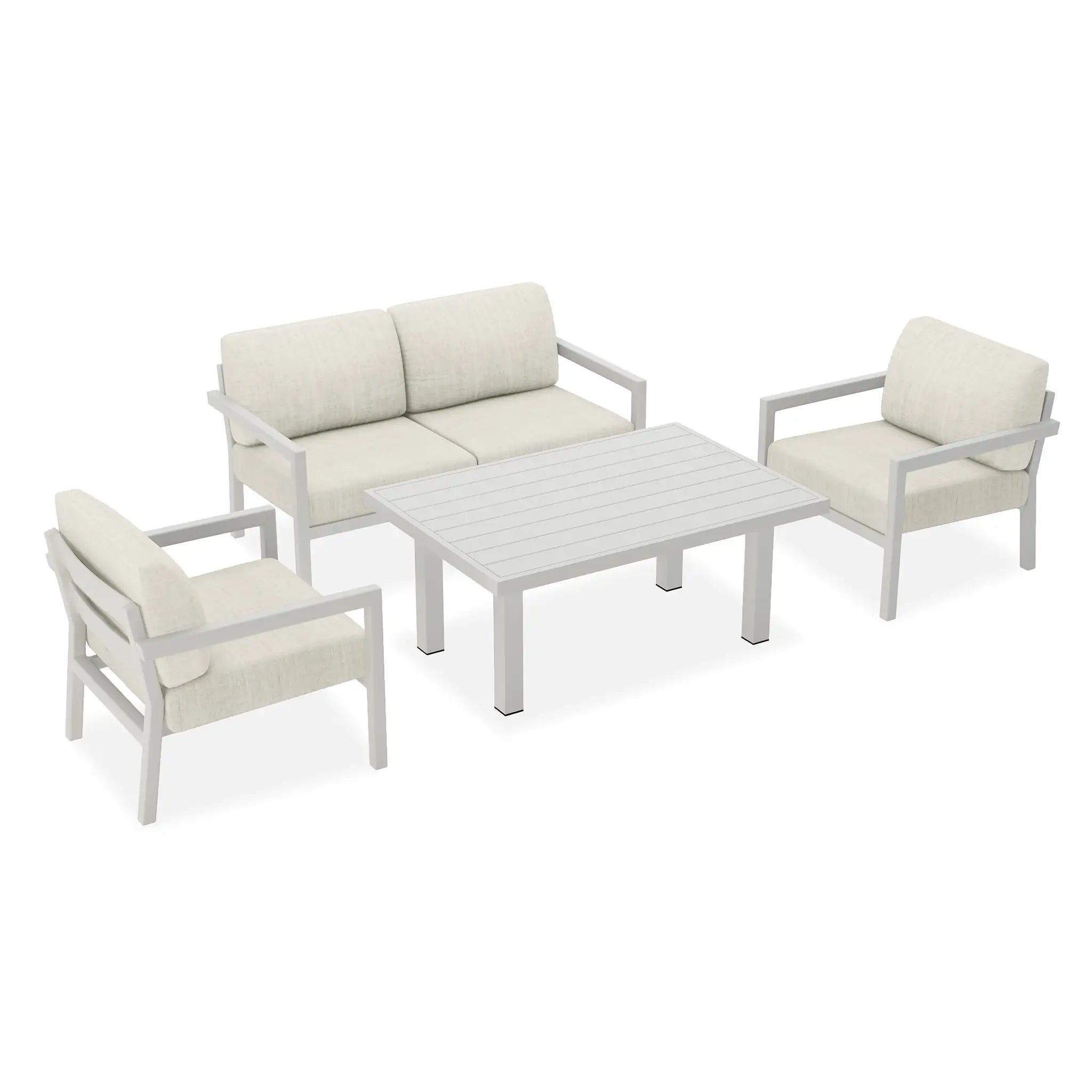Pacifica Classic 4 Piece Aluminum Loveseat Set#Finish_White#Fabric_Cast Silver