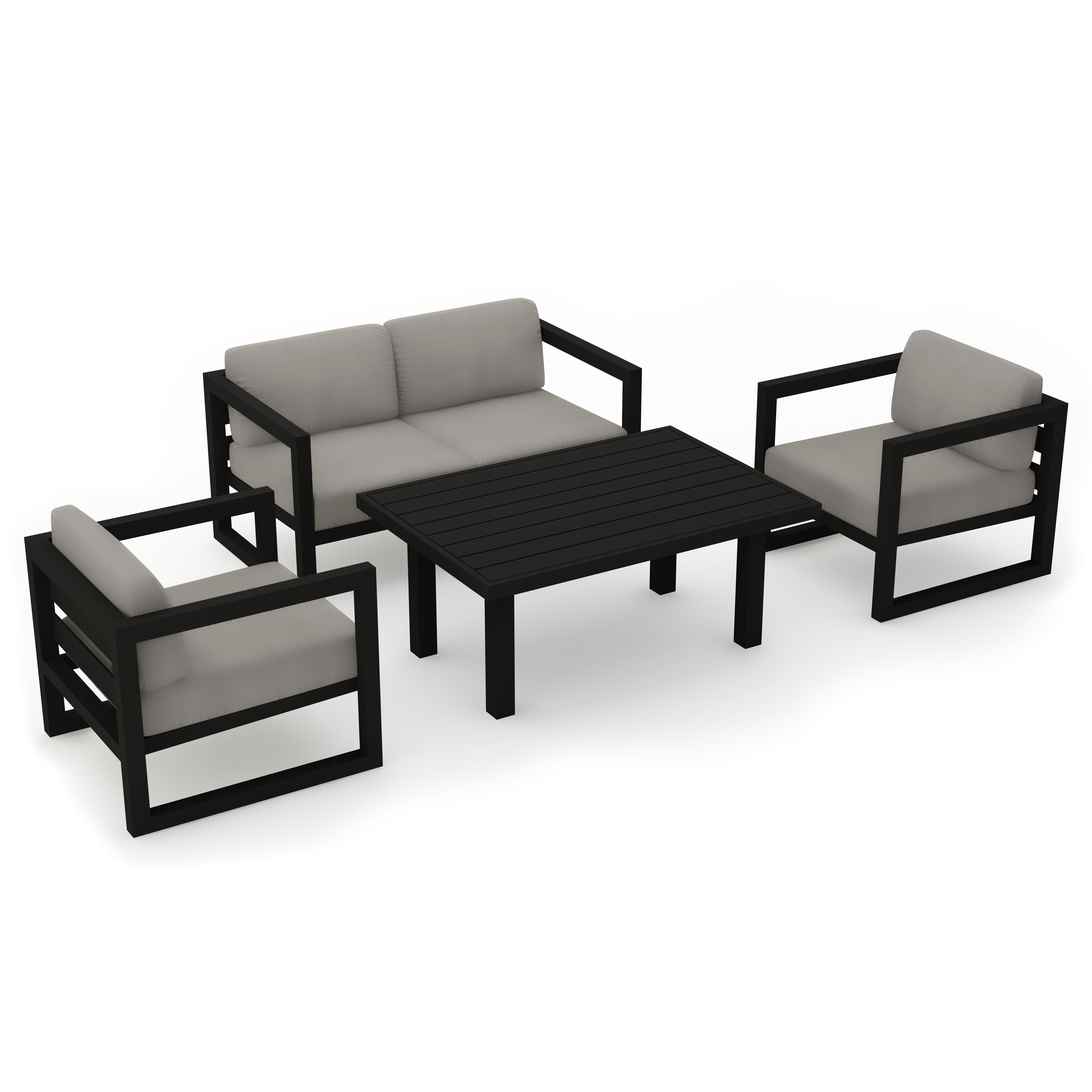 Avion Classic 4 Piece Aluminum Loveseat Set#Finish_Black#Fabric_Canvas Charcoal