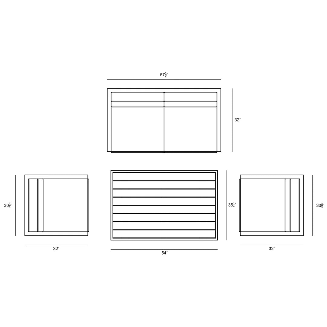 Avion Classic 4 Piece Aluminum Loveseat Set